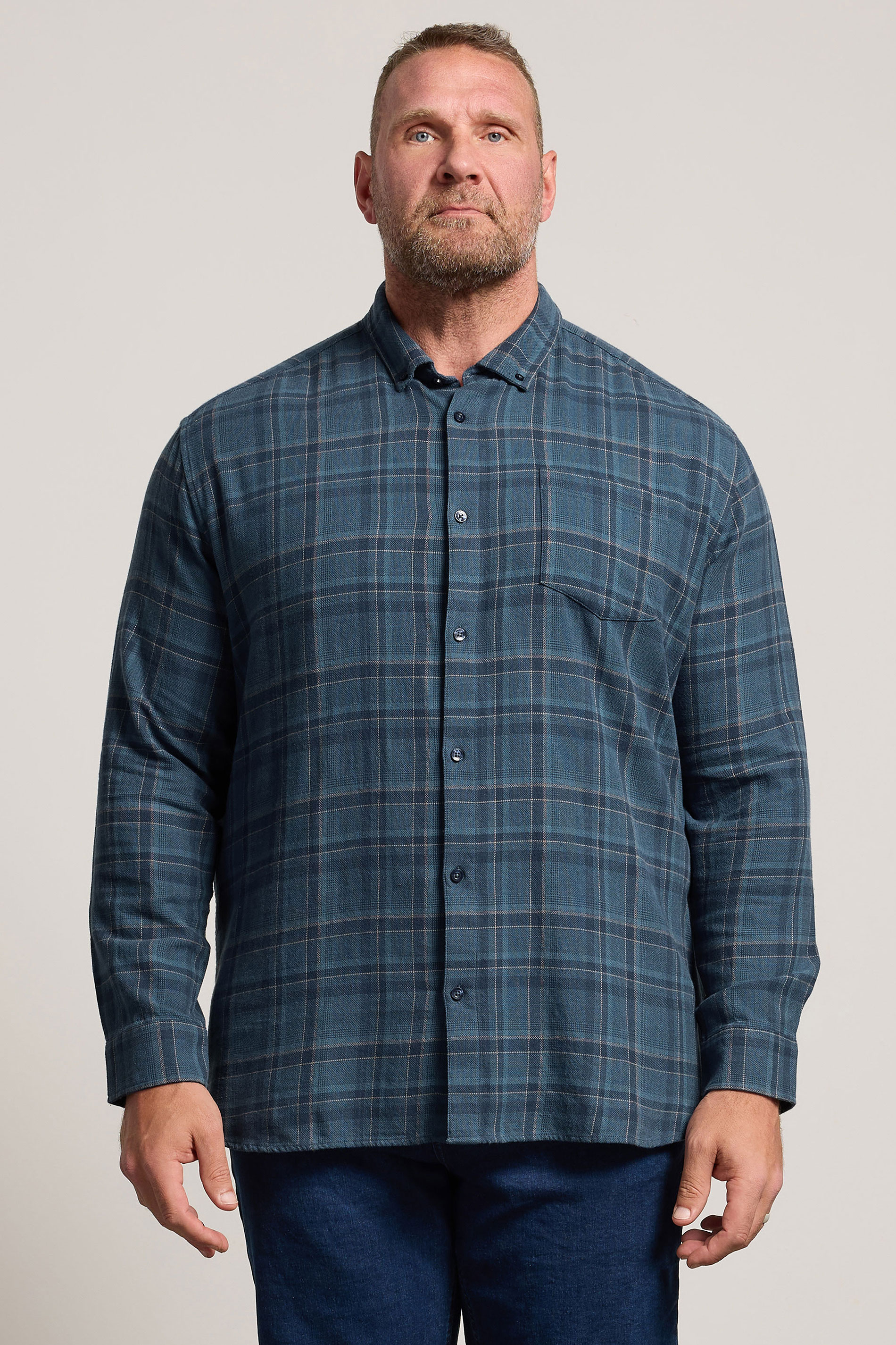 BadRhino Big & Tall Blue Check Long Sleeve Shirt | BadRhino 3