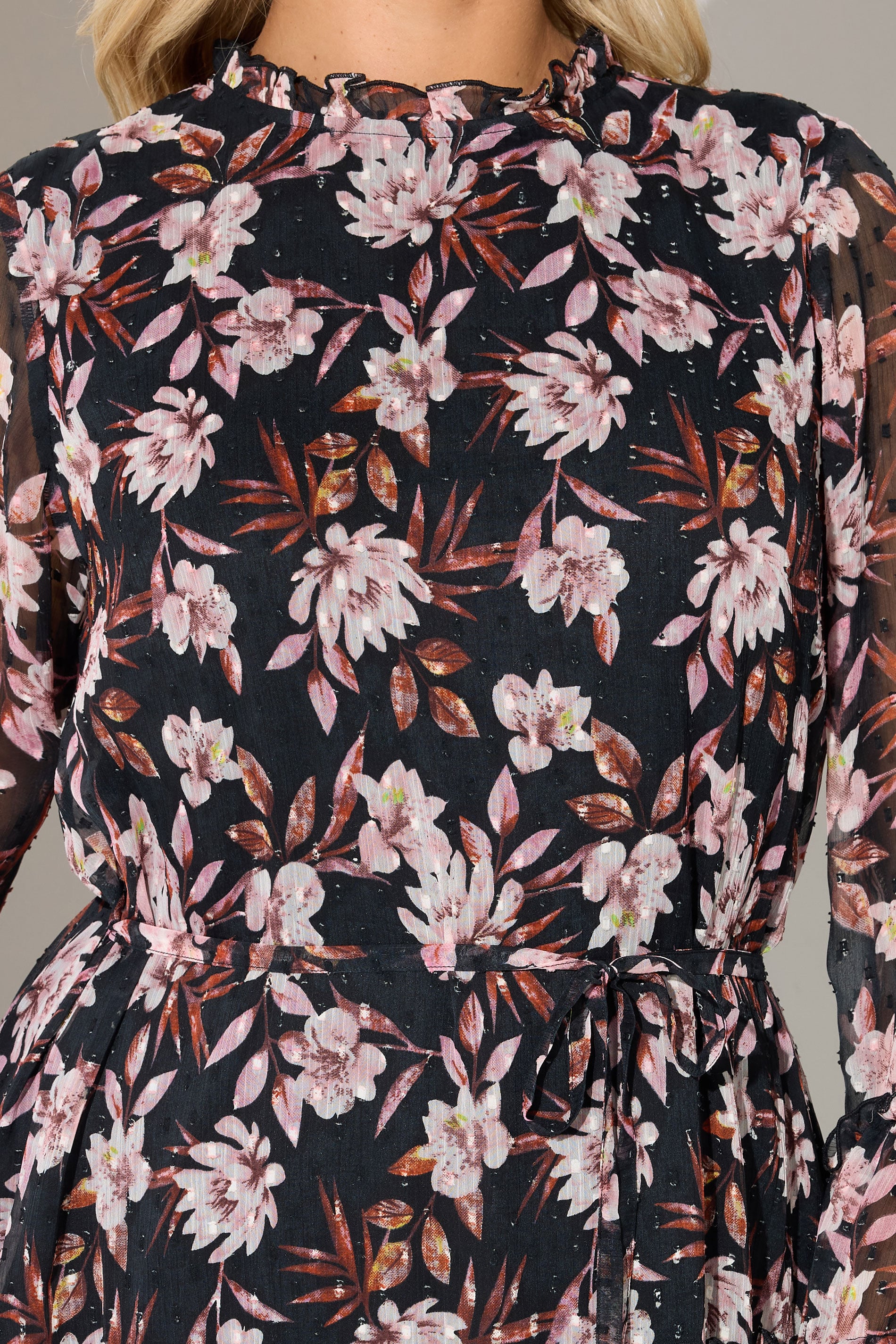 YOURS LONDON Plus Size Black Floral Dobby Ruffle Mini Dress | Yours Clothing 4