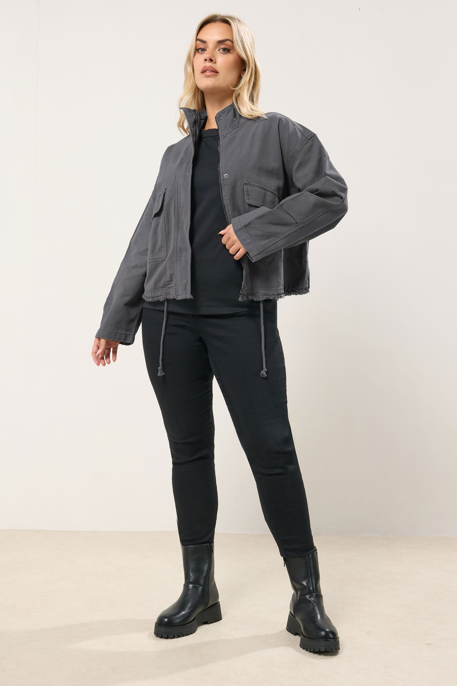 YOURS Plus Size Charcoal Grey Drop Shoulder Twill Jacket | Yours Clothing 1