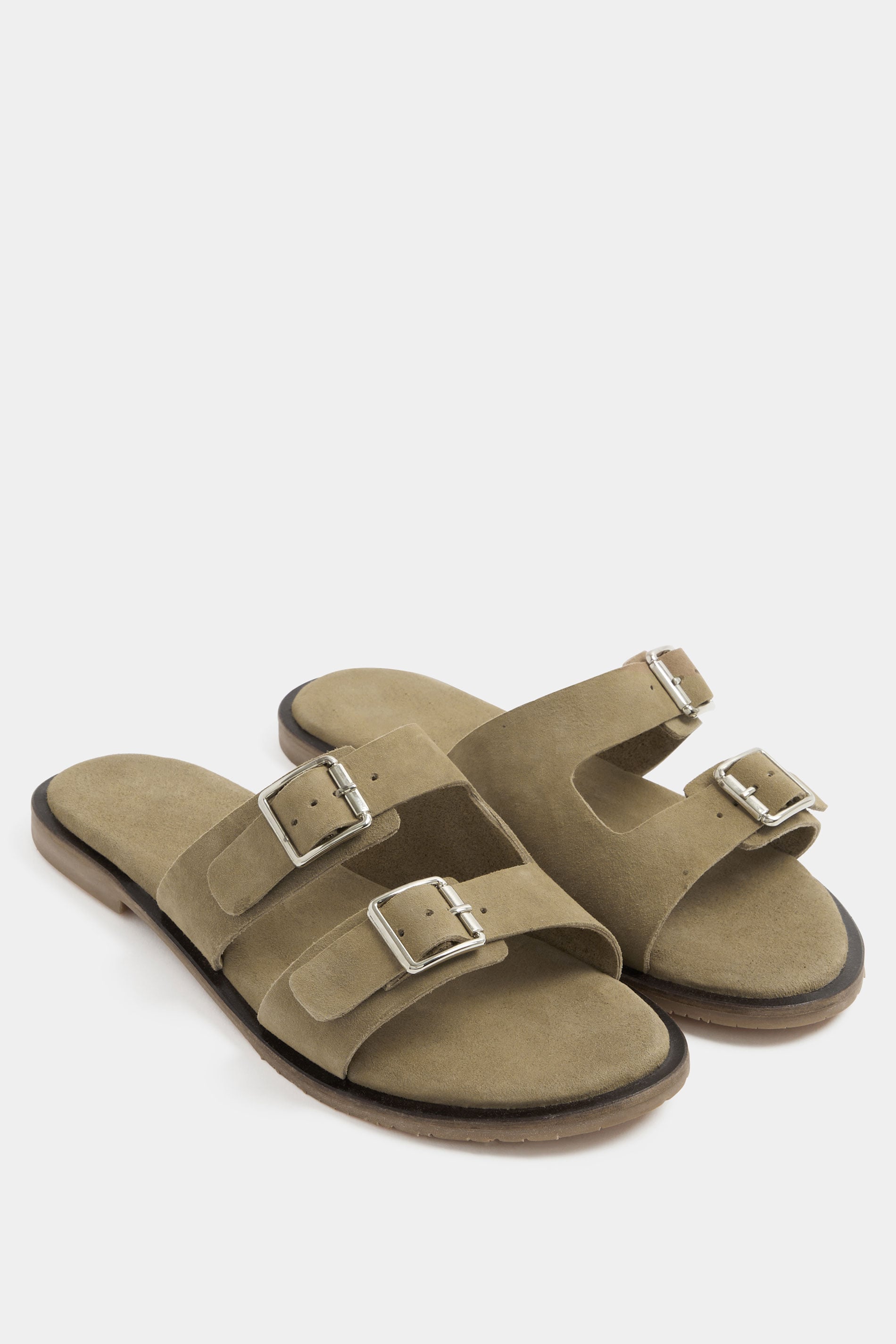 Taupe Brown Double Buckle Footed Mule In Extra Wide EEE Fit 1