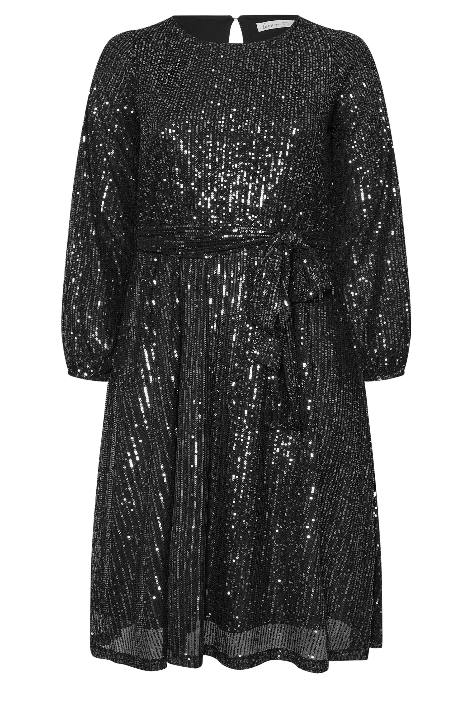 YOURS LONDON Plus Size Black Sequin Skater Midi Dress | Yours Clothing 5