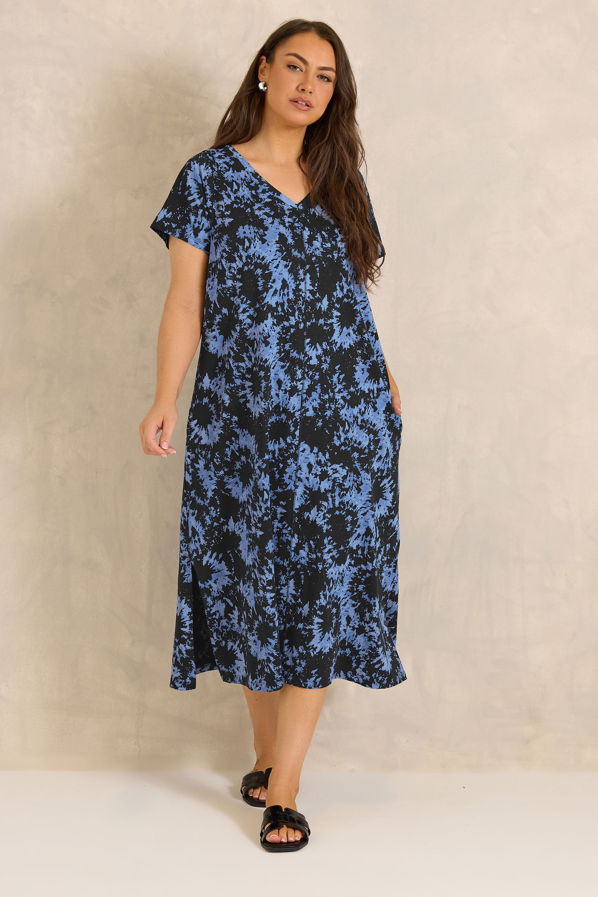 EVANS Plus Size Black Tie Dye Cotton Dress | Evans 1