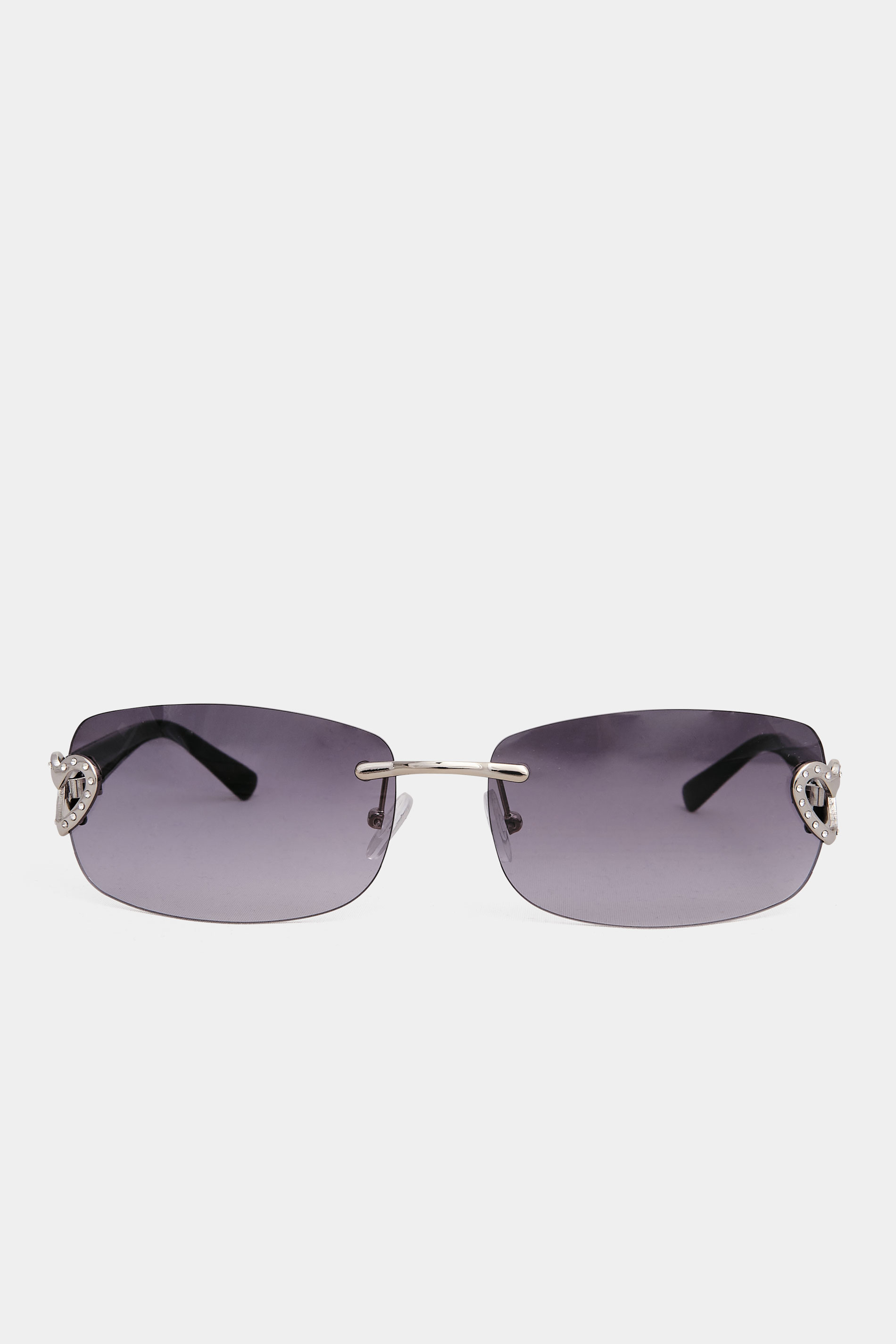 Plus Size Black Diamante Heart Frameless Sunglasses | Yours Clothing 3