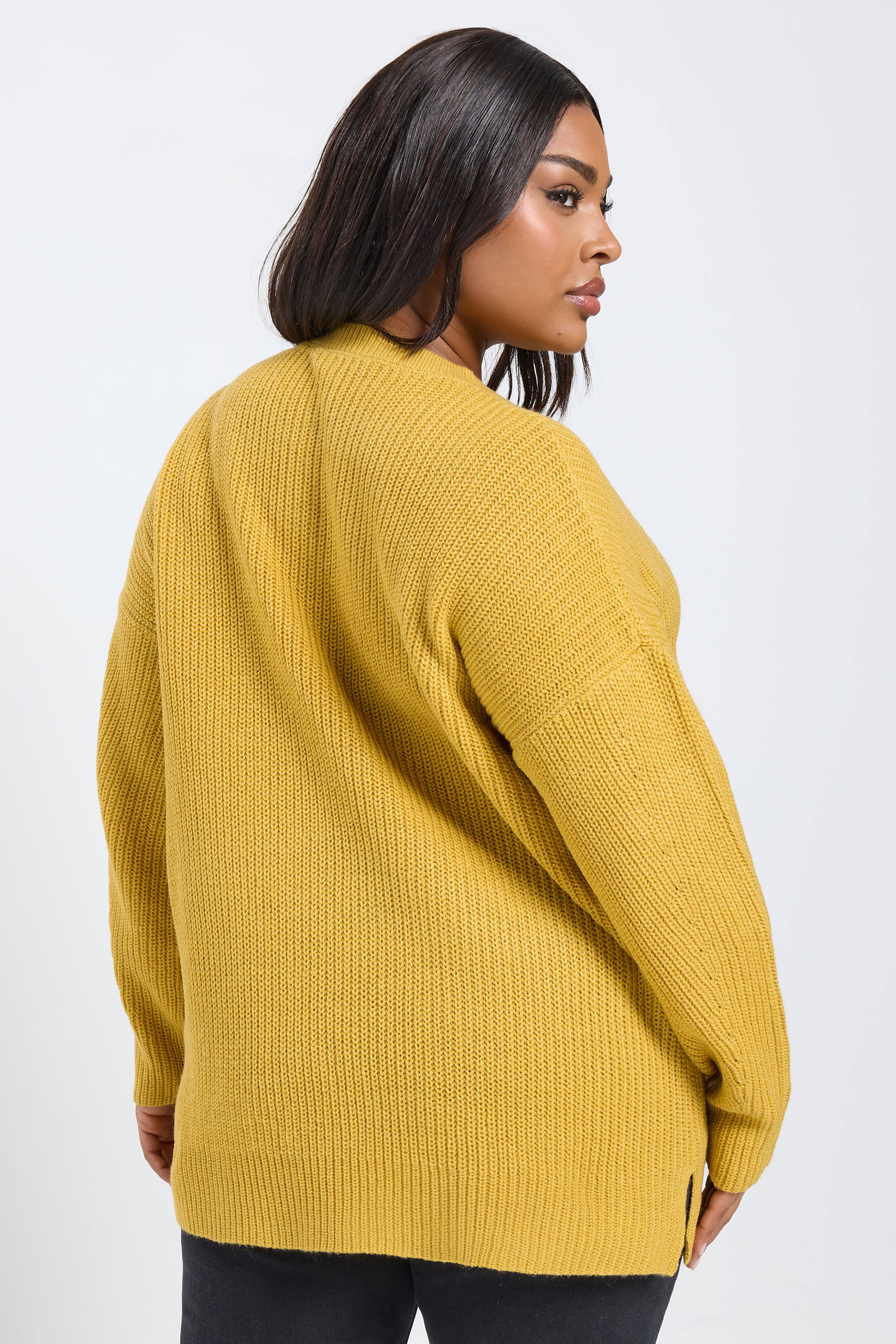 YOURS Plus Size Yellow Drop Shoulder Jumper | Yours Clothing 2
