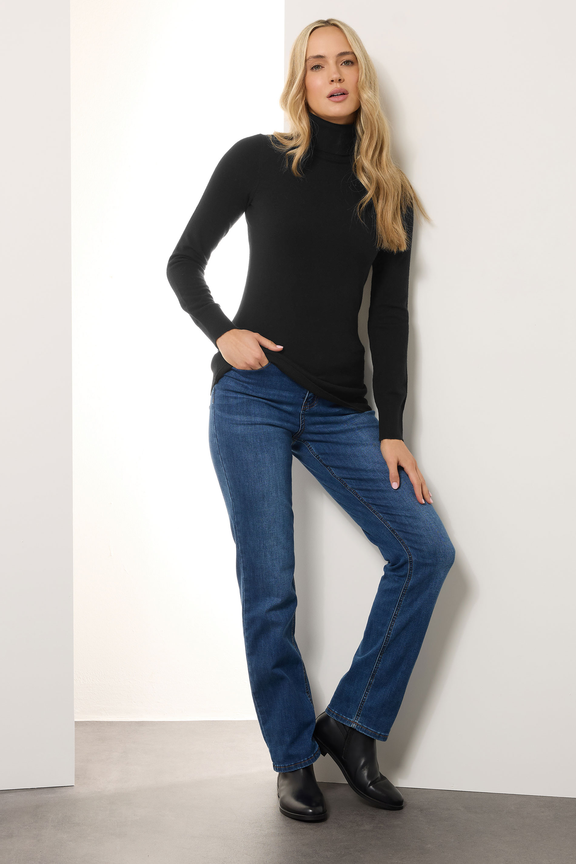 LTS Tall Black Knitted Roll Neck Jumper | Long Tall Sally 1