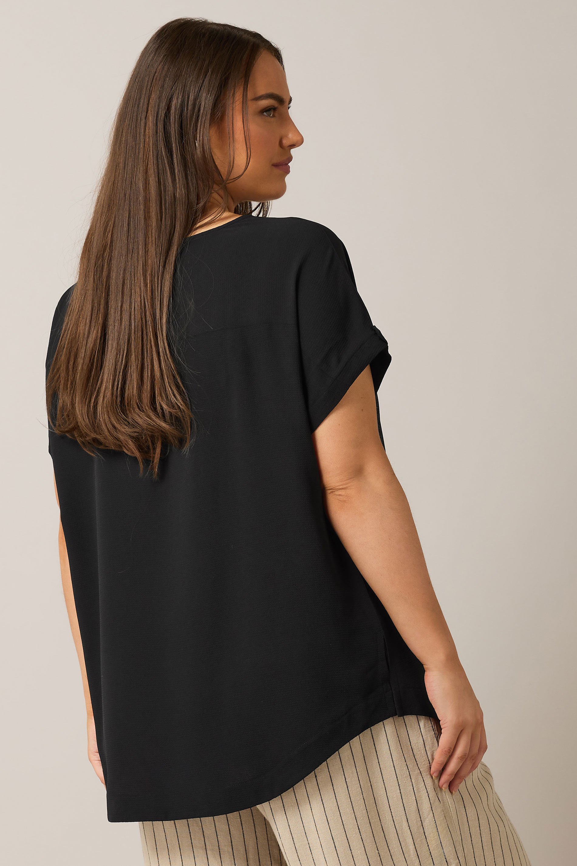 EVANS Plus Size Black Button Sleeve Blouse | Evans 3