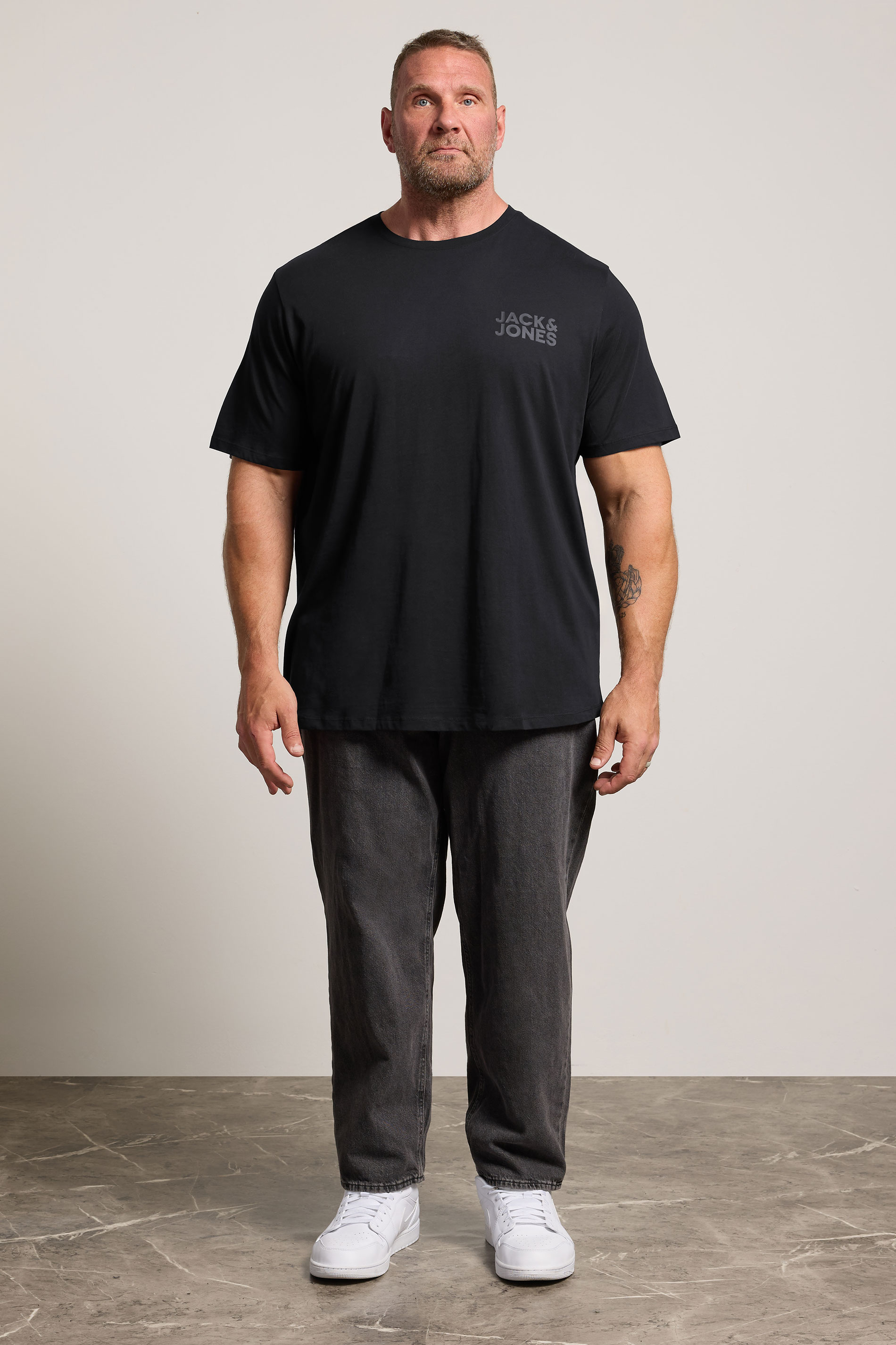 JACK & JONES Big & Tall Black Print Short Sleeve T-Shirt | BadRhino 1