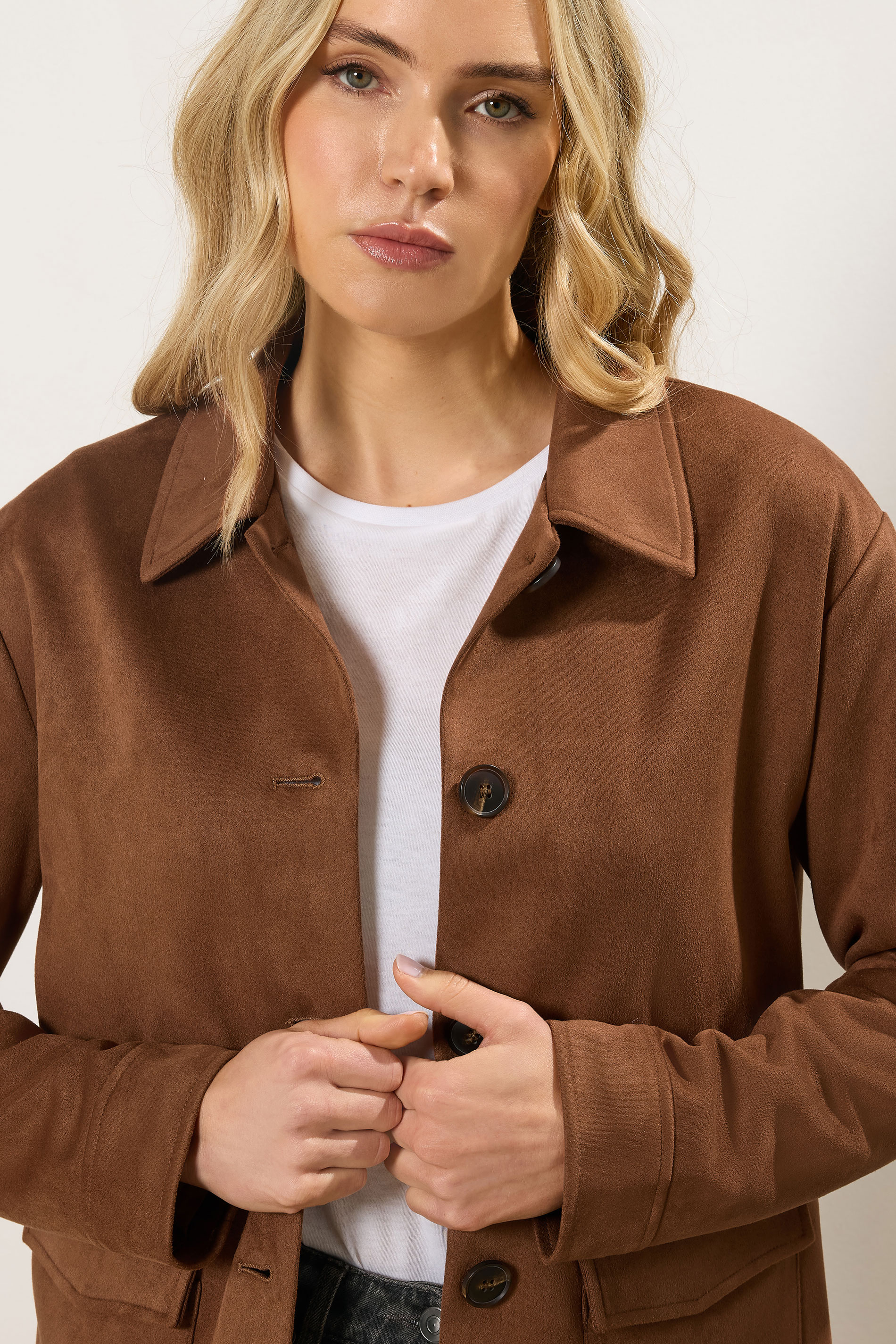 LTS Tall Women's Natural Brown Faux Suede Trucker Jacket | Long Tall Sally 4