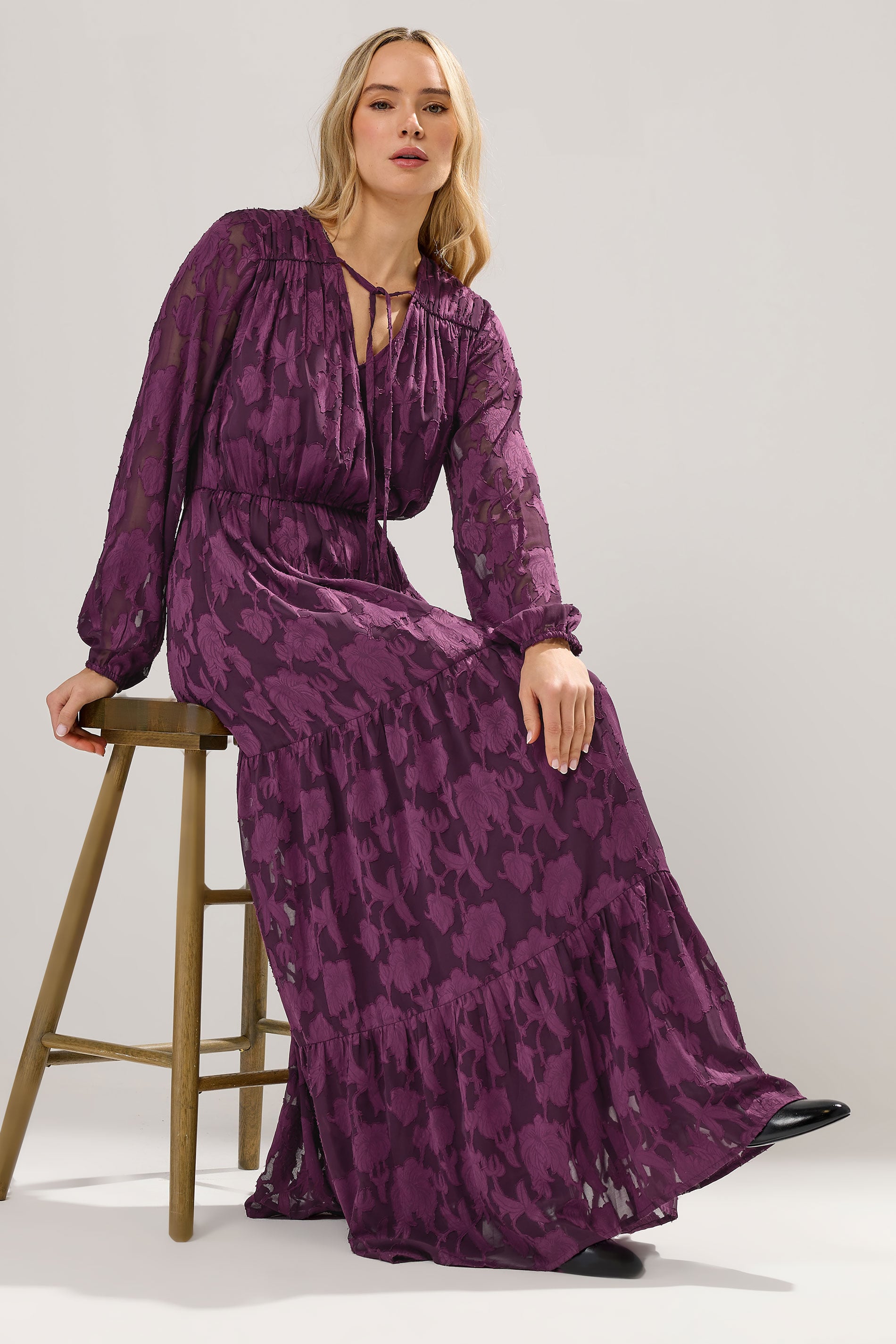 LTS Tall Purple Jacquard Boho Maxi Dress | Long Tall Sally 1