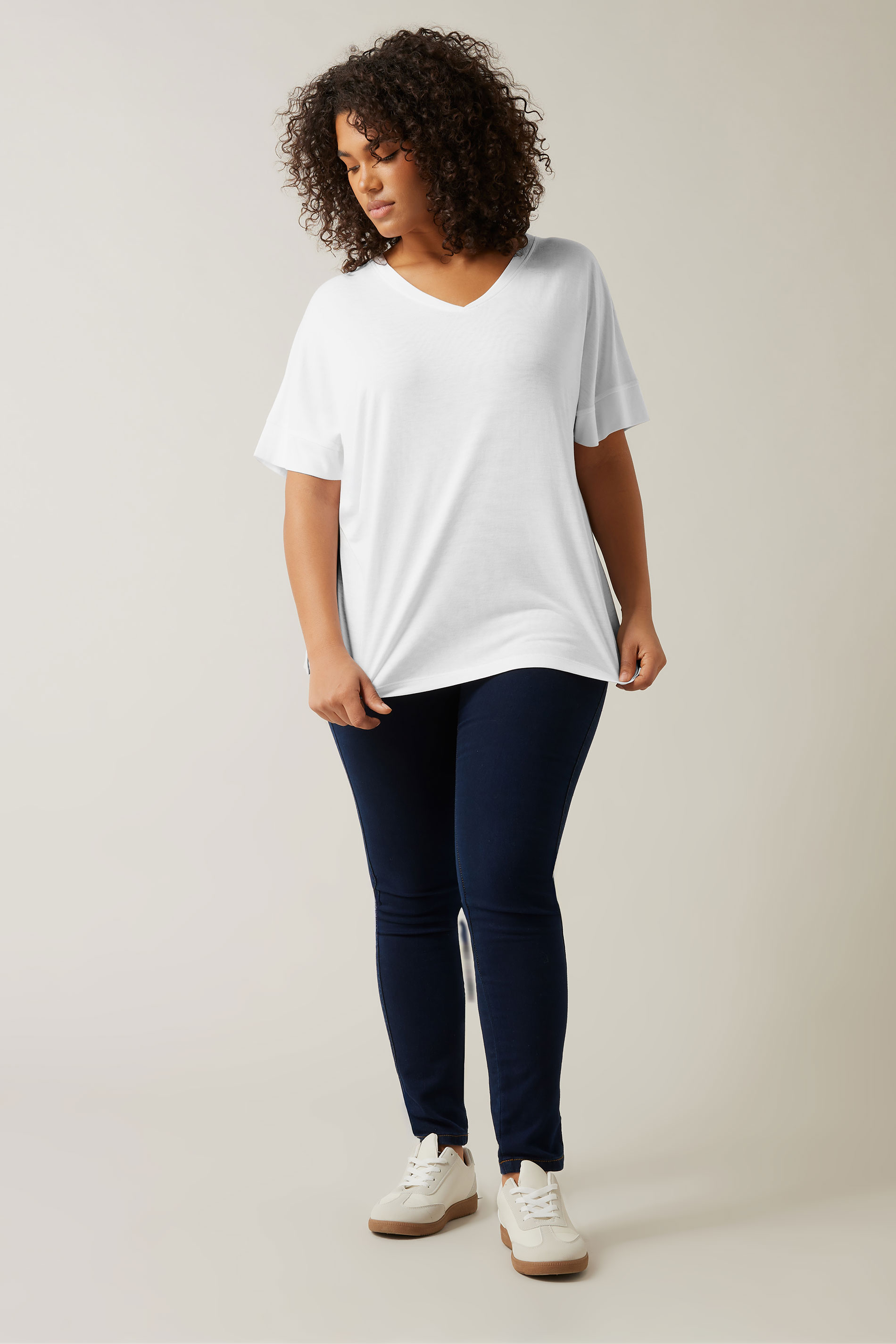EVANS 2 PACK Plus Size White & Black V-Neck Modal Rich T-Shirts | Evans 2