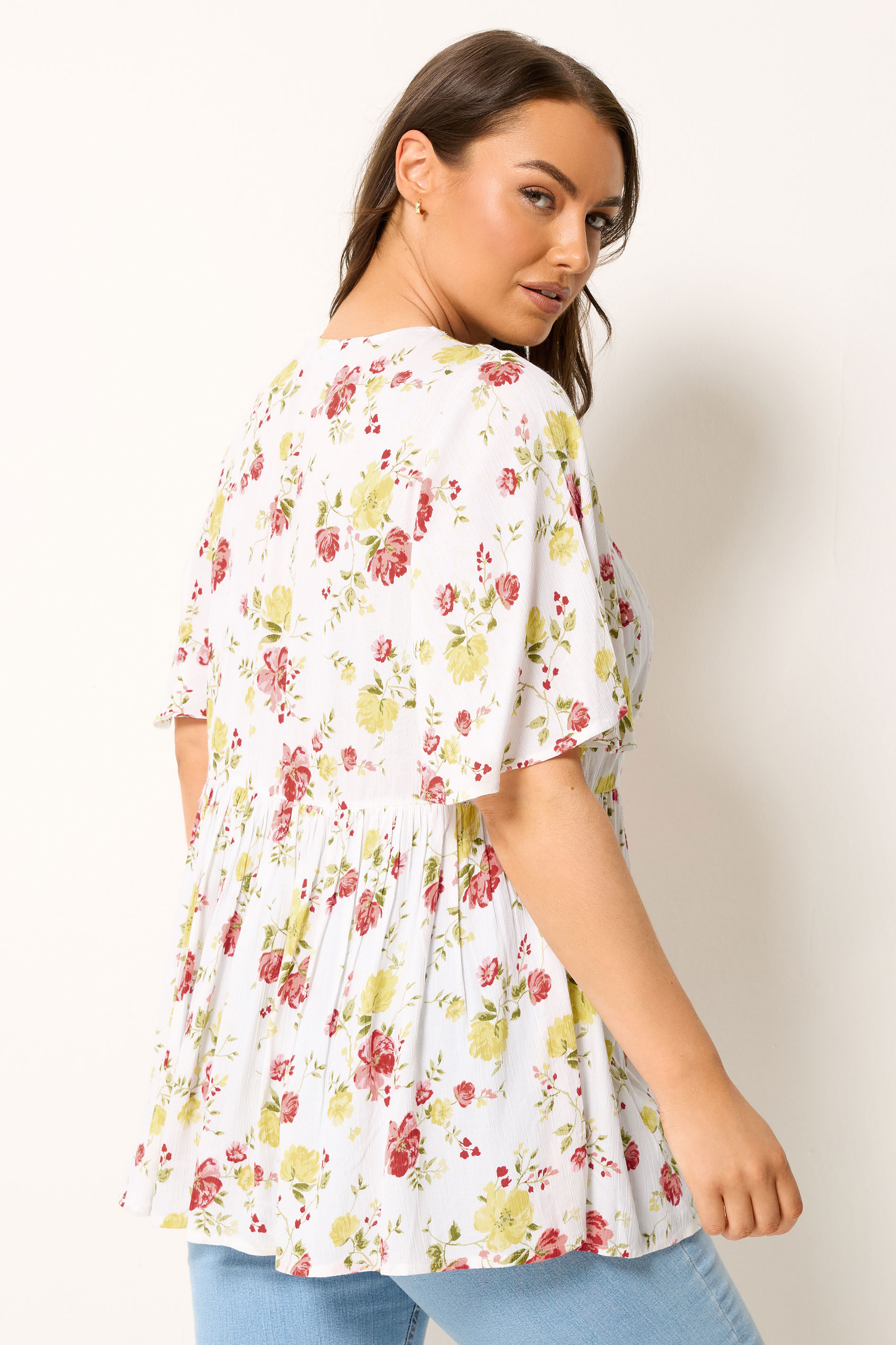 YOURS Plus Size White Floral Peplum Blouse | Yours Clothing  2