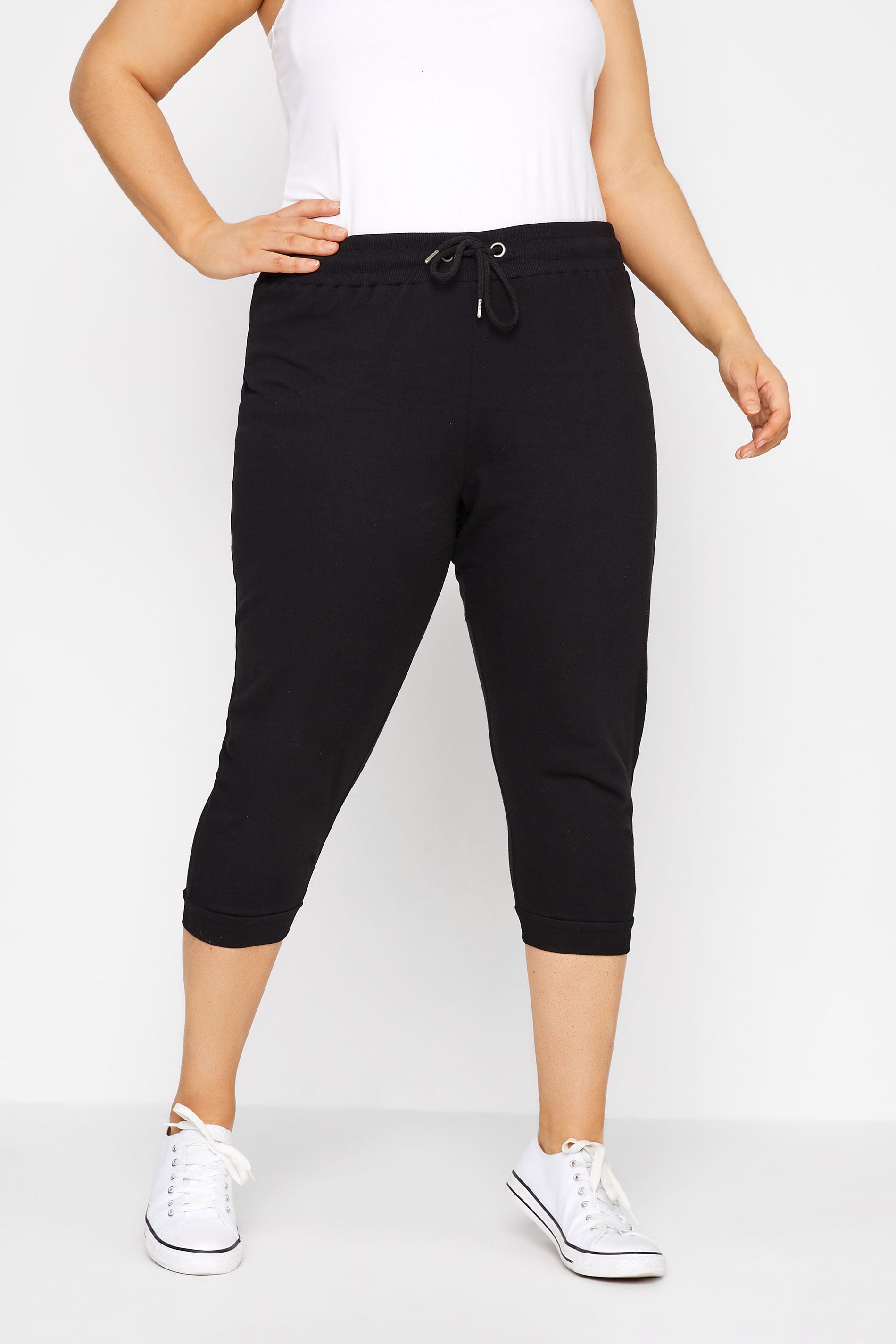 Plus Size Black Cropped Joggers | Yours Clothing 3