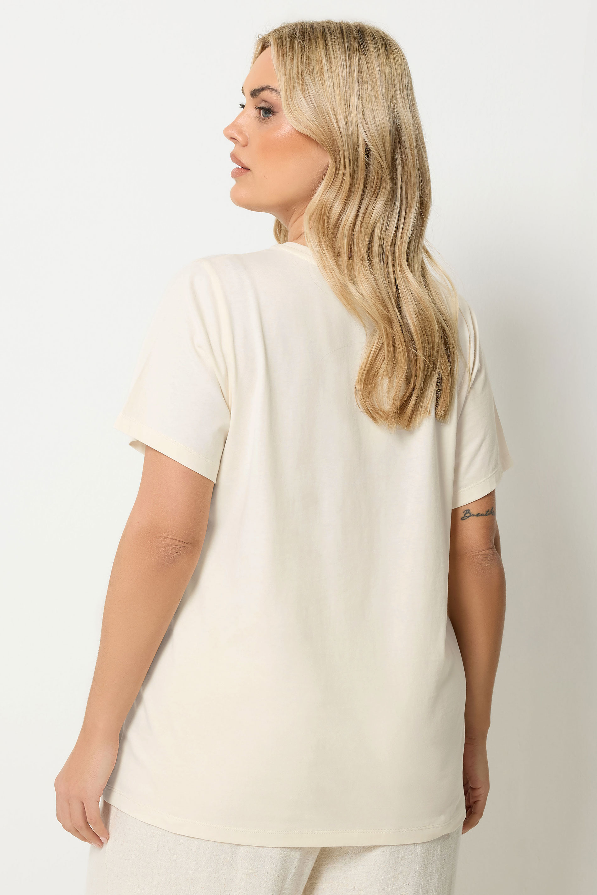 YOURS Plus Size Cream Daisy Applique T-Shirt | Yours Clothing 2