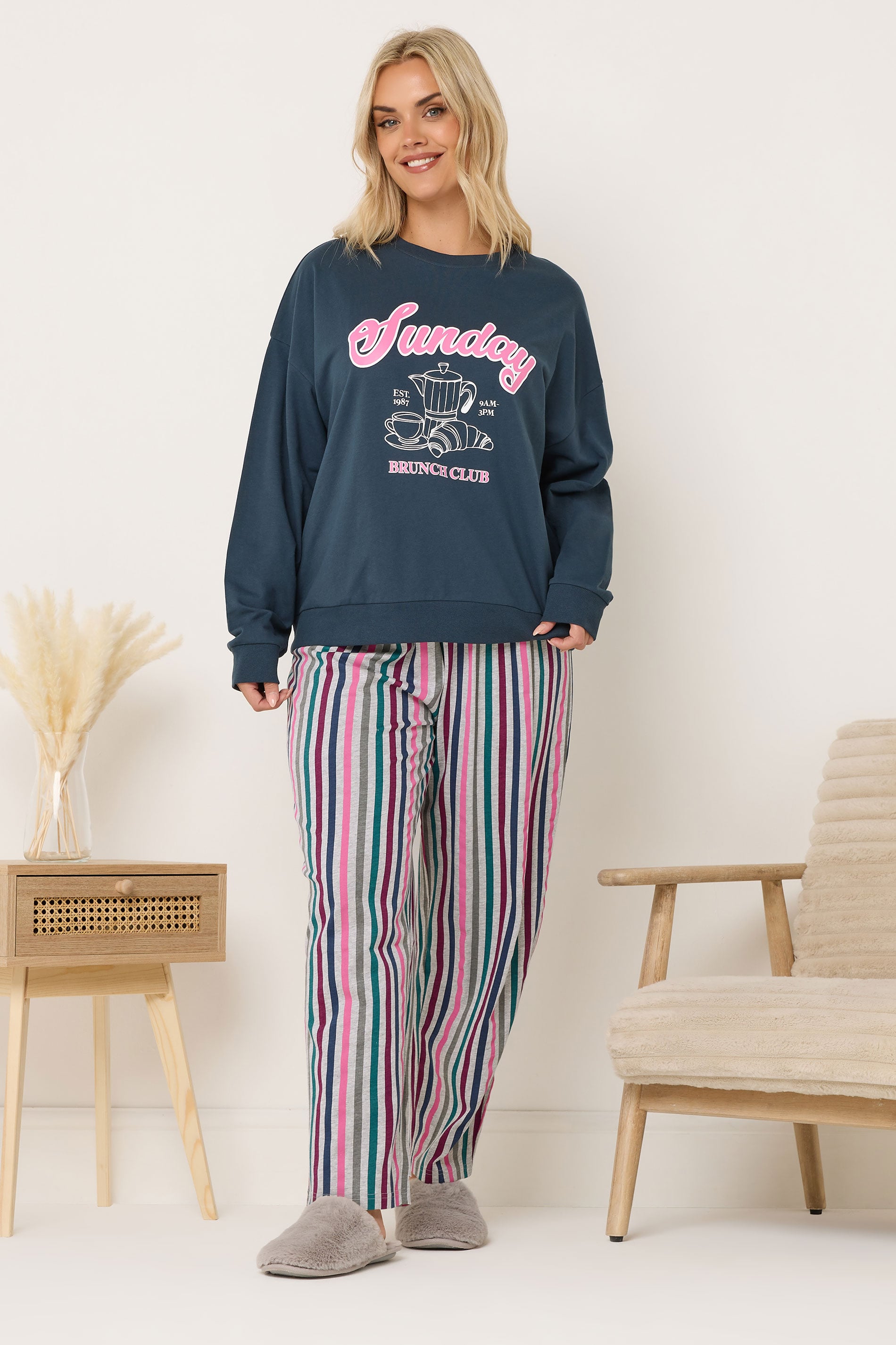 YOURS Plus Size Teal Green 'Sunday Brunch Club' Sweatshirt Lounge Set | Yours Clothing 3
