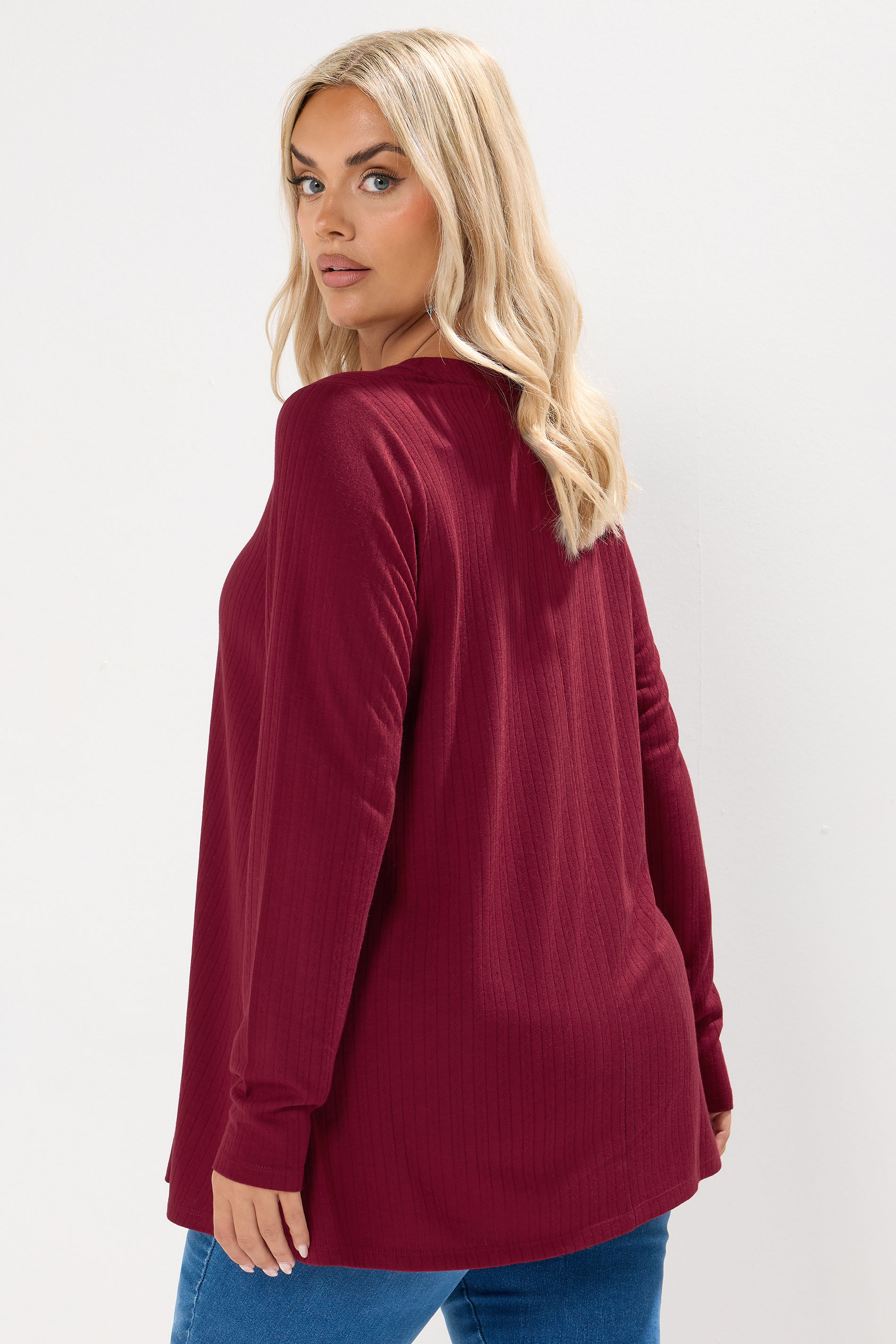 YOURS Plus Size Burgundy Red Henley Swing Top | Yours Clothing 2