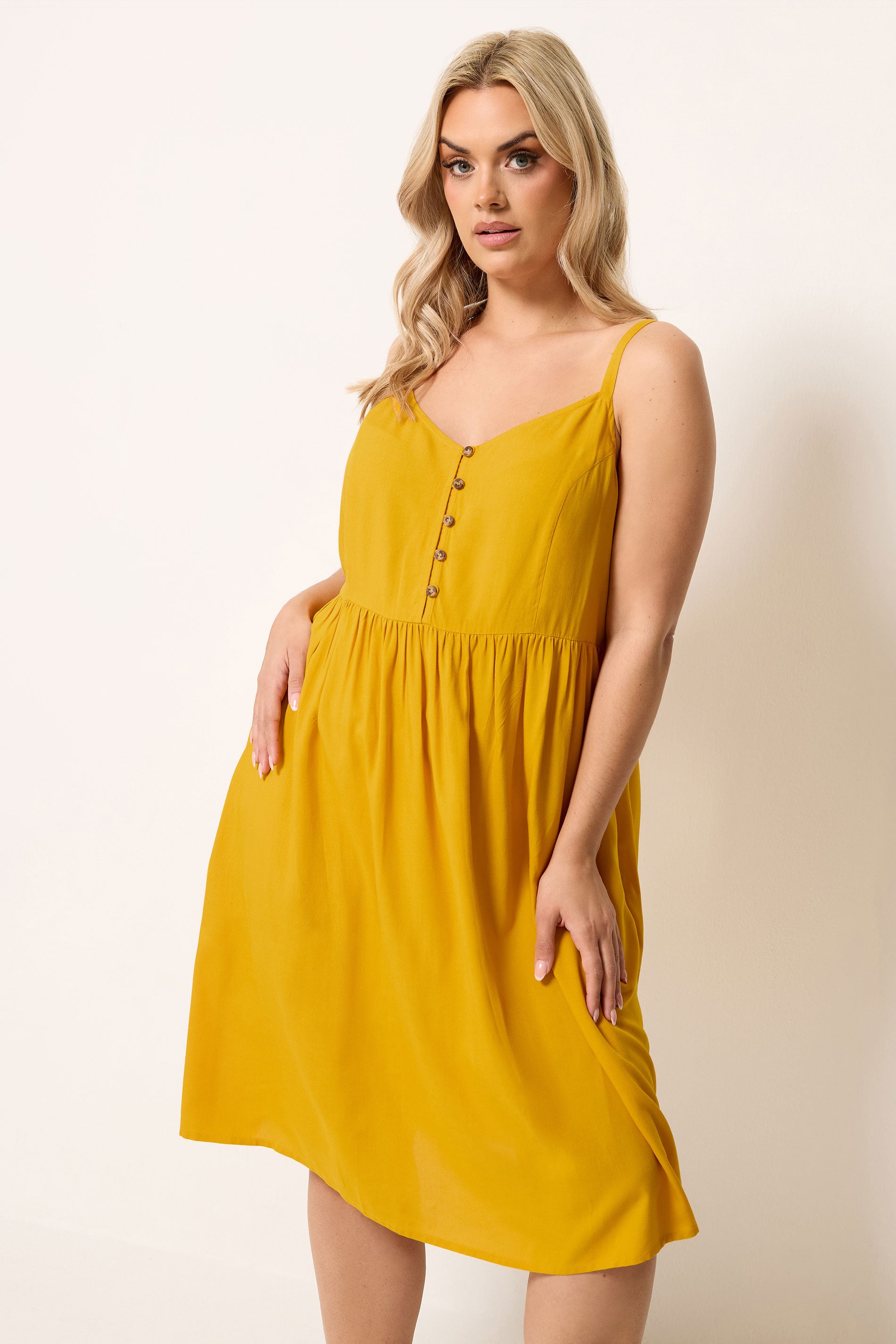 YOURS Plus Size Yellow Strappy Midi Sundress | Yours Clothing 1
