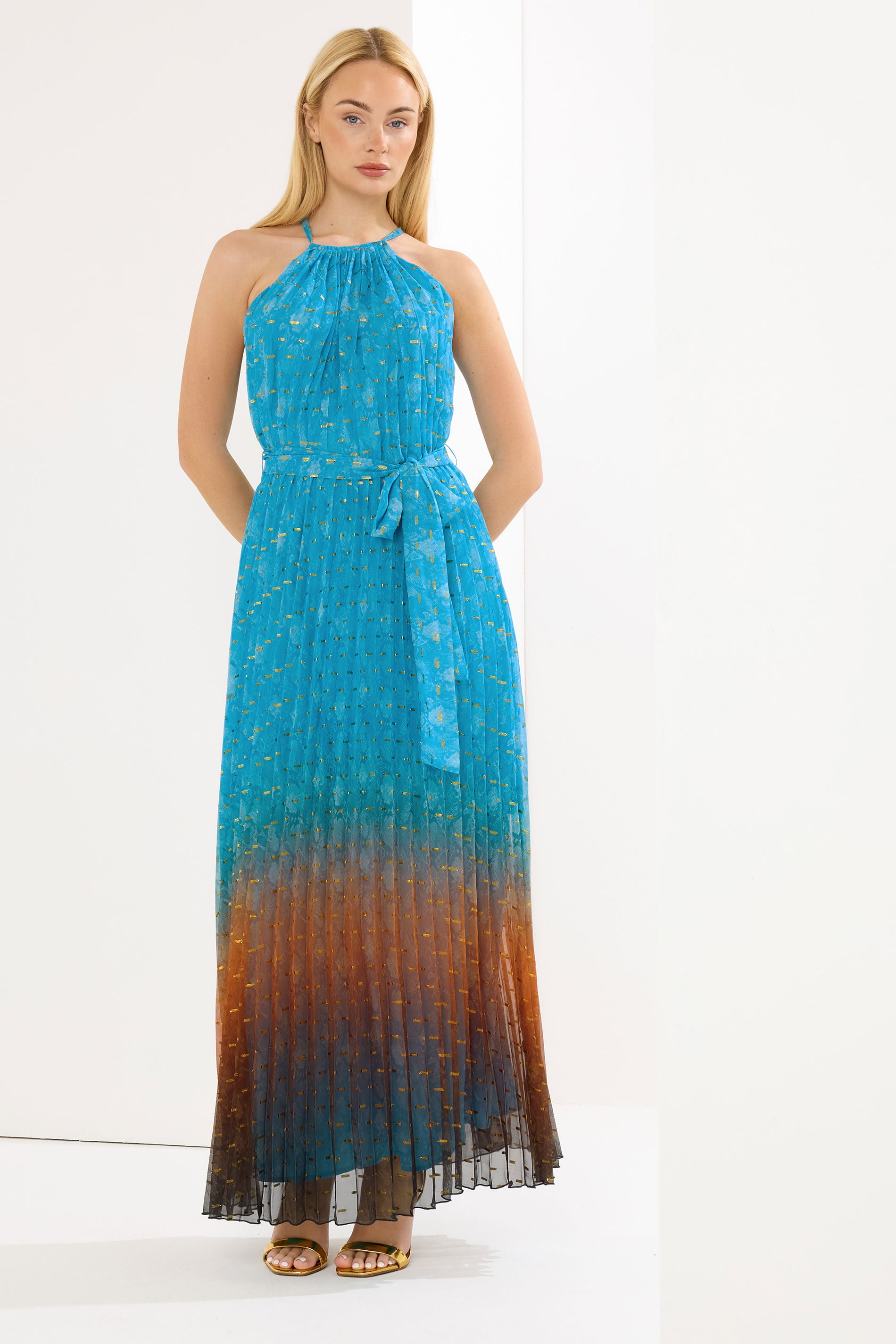 STAR Blue Snake Skin Metallic Pleated Dress | StarByJM 3