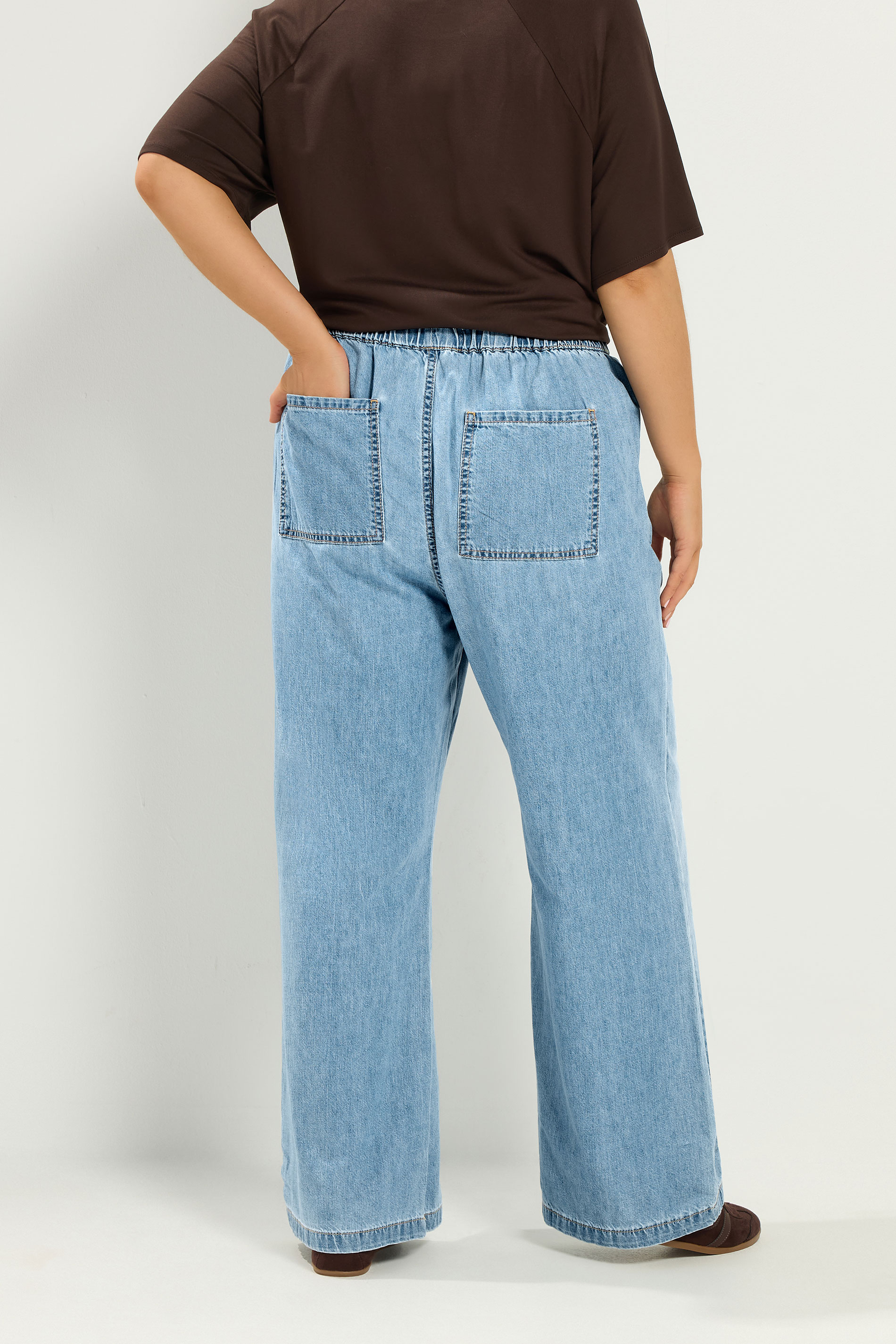 YOURS Plus Size Mid Blue Drawstring Wide Leg Jeans | Yours Clothing 2