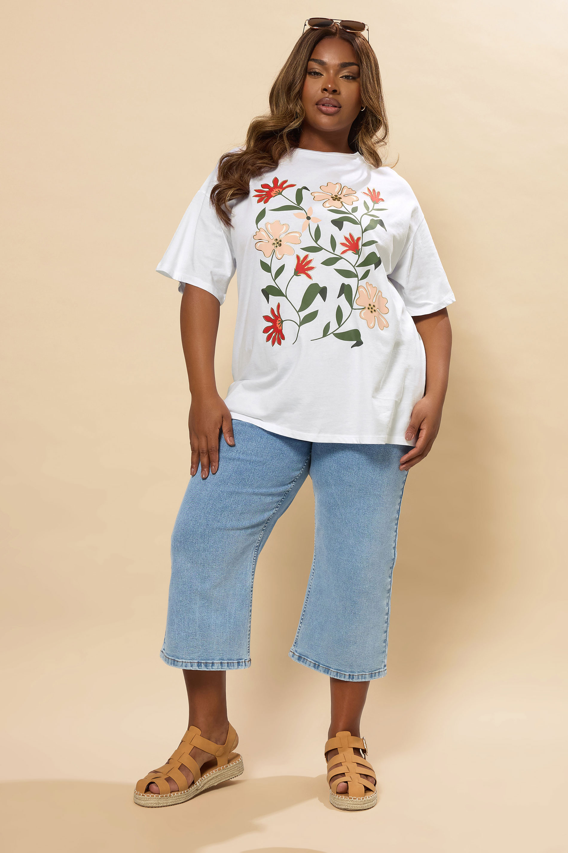 YOURS Plus Size White Floral Print T-Shirt | Yours Clothing 1