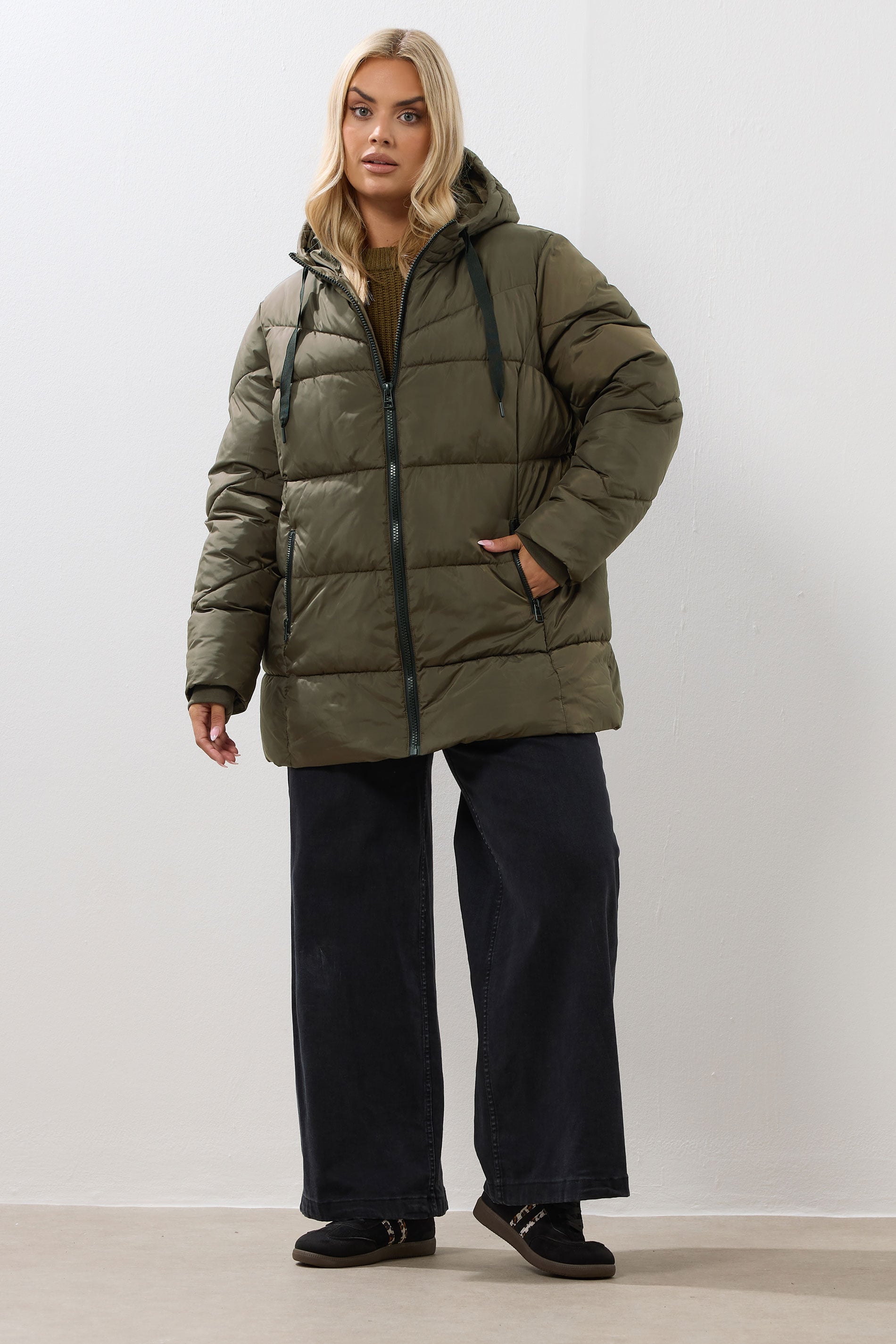 YOURS Plus Size Khaki Green Short Padded Coat | Yours Clothing 4