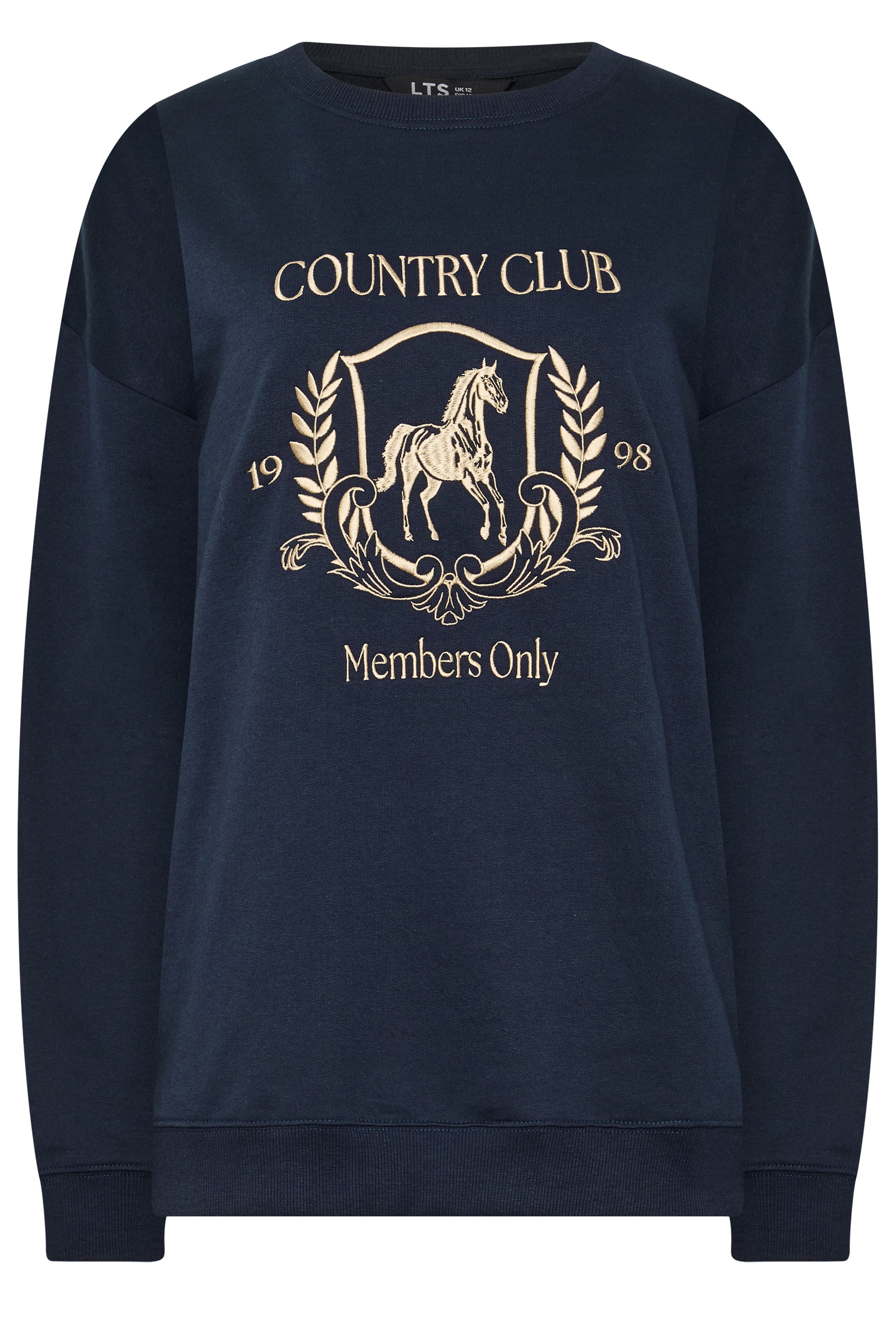 LTS Tall Women's Navy Blue 'Country Club' Embroidered Slogan Sweatshirt | Long Tall Sally 5