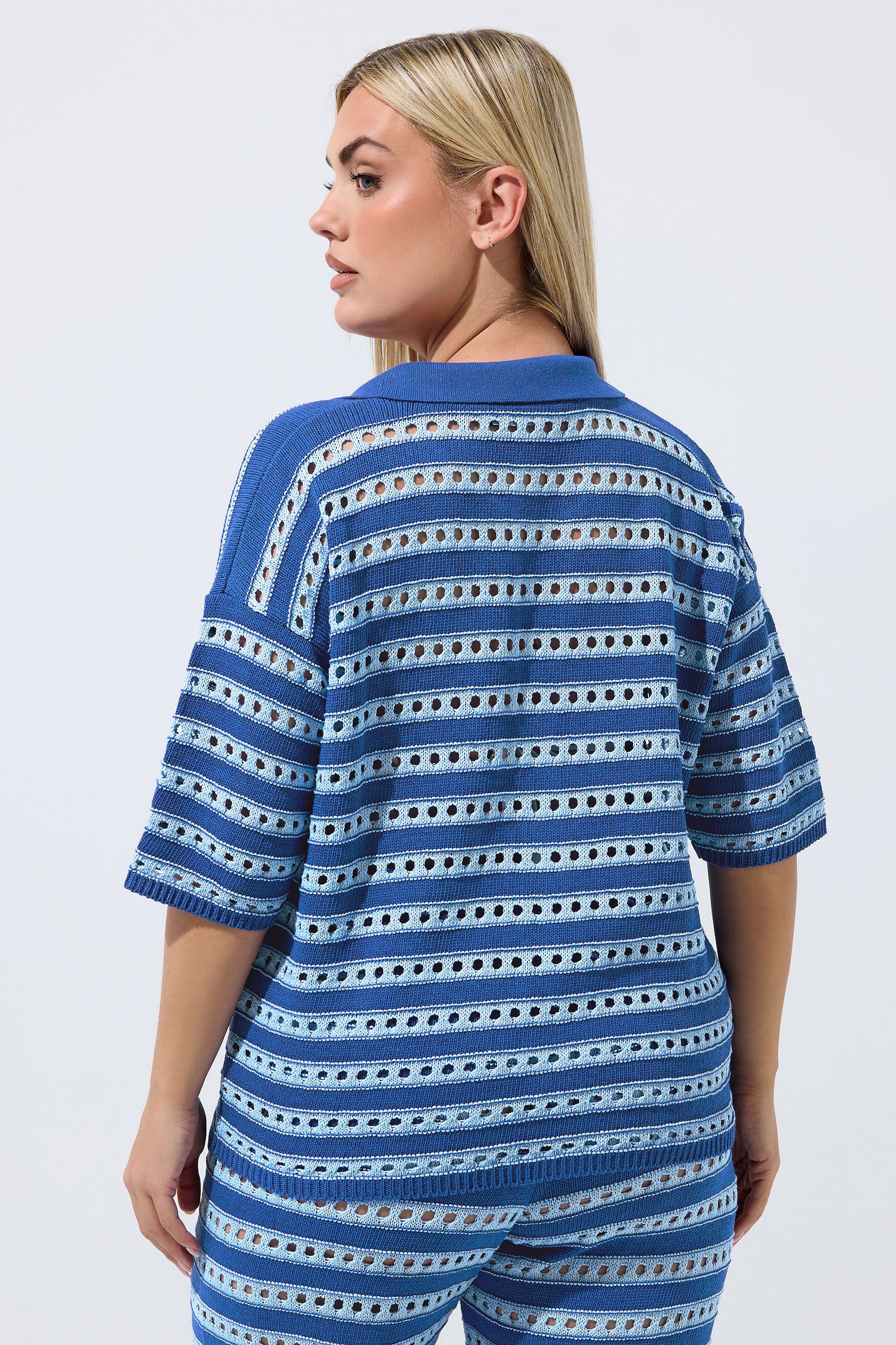 LIMITED COLLECTION Plus Size Blue Stripe Knitted Shirt | Yours Clothing 4