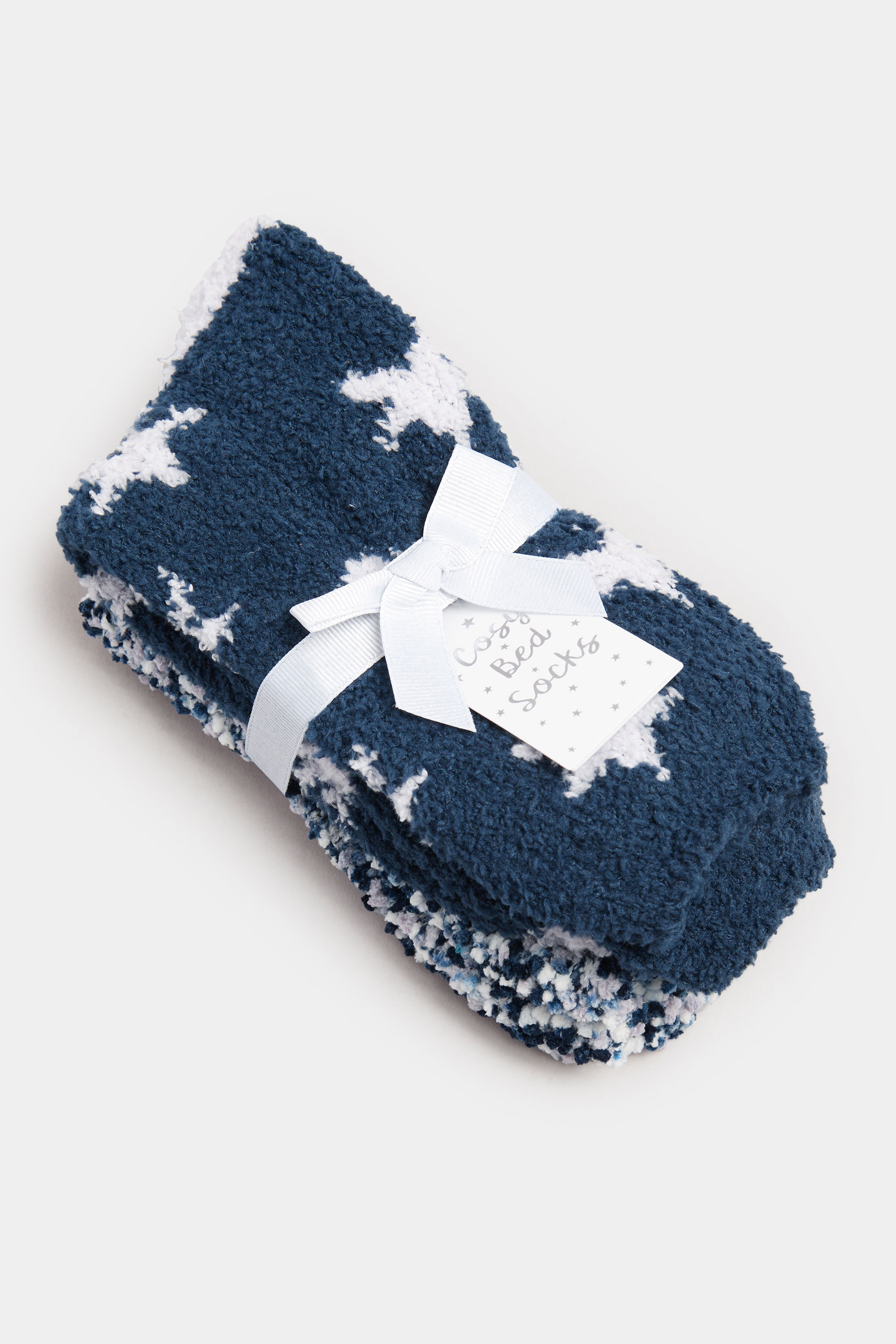 YOURSET 2 PACK Plus Size Navy Blue Popcorn Fleece Star Bed Socks | Yours Clothing 5