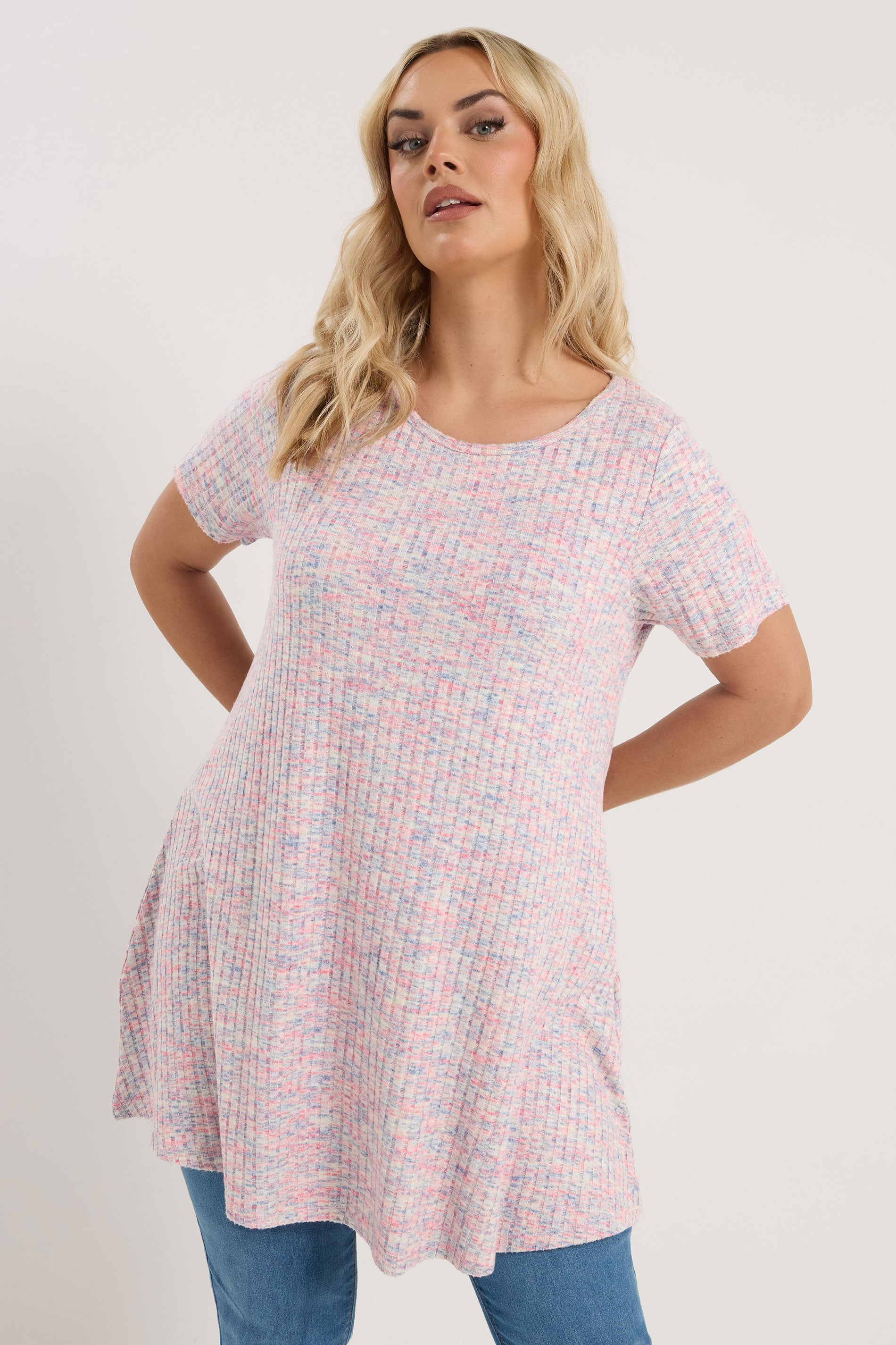 YOURS Plus Size Pink Marl Soft Touch Ribbed Top | Yours Clothing 3