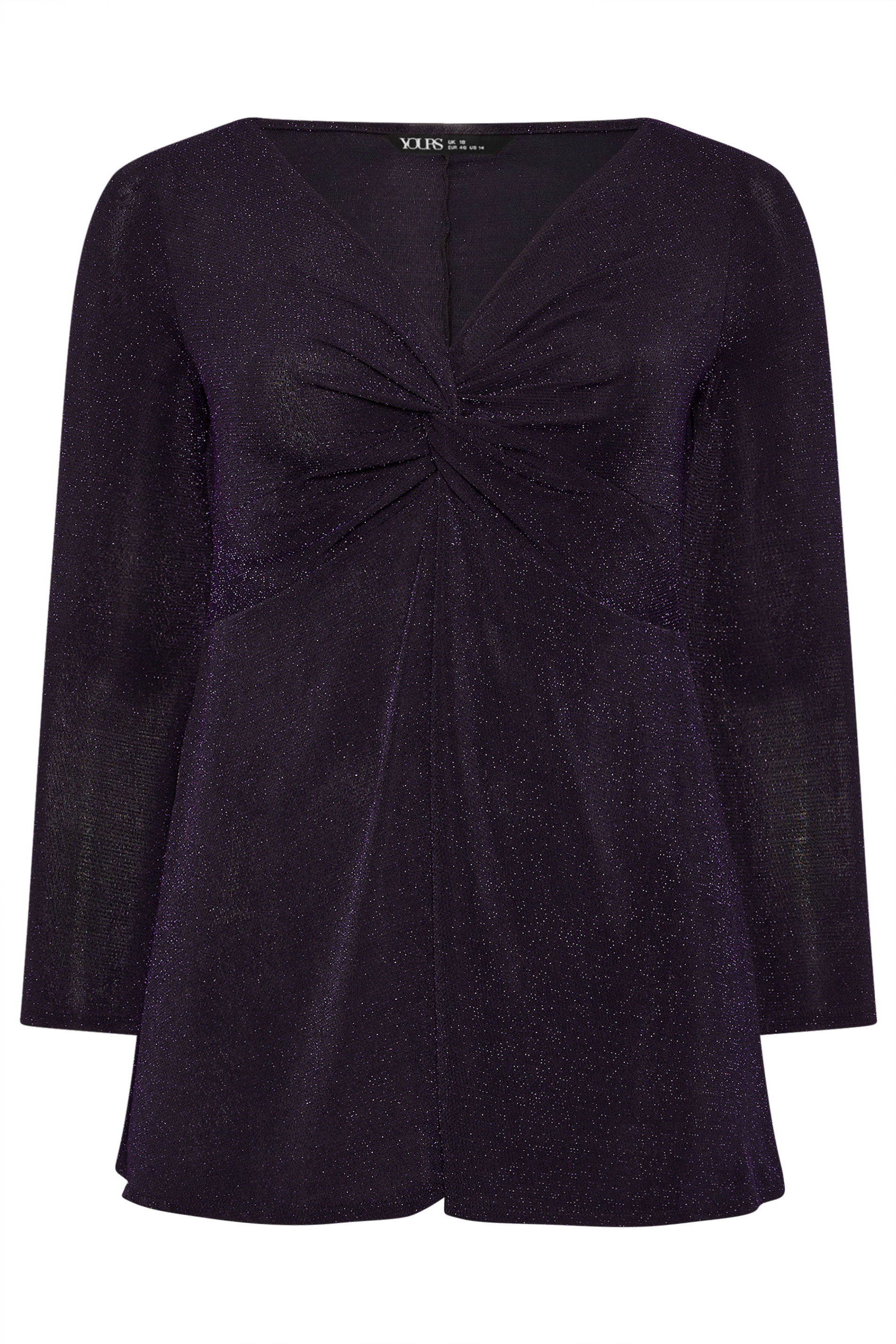 YOURS LONDON Plus Size Purple Metallic Knot Front Top | Yours Clothing 5