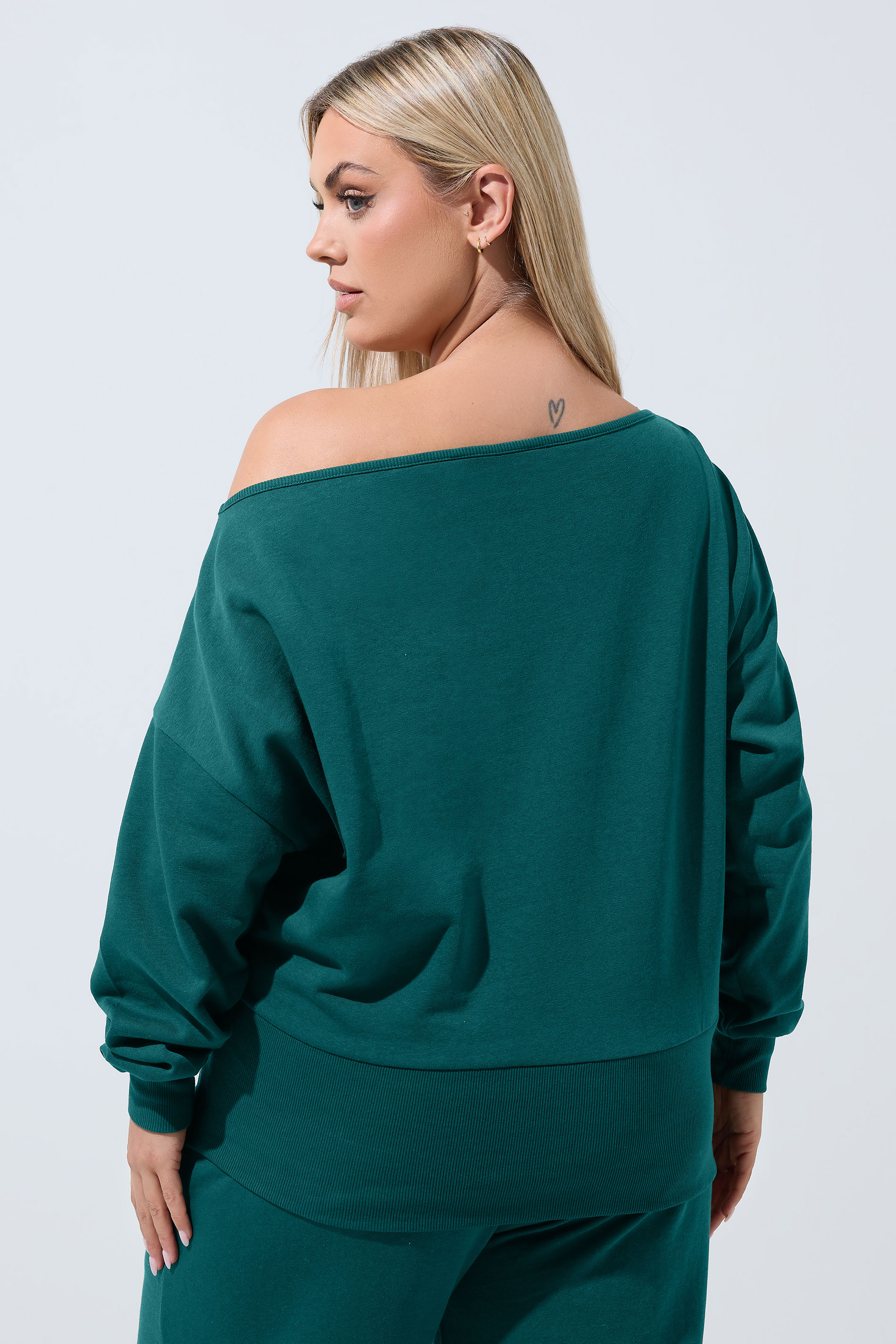 LIMITED COLLECTION Plus Size Forest Green Wide Neckline Sweatshirt | Yours Clothing 2
