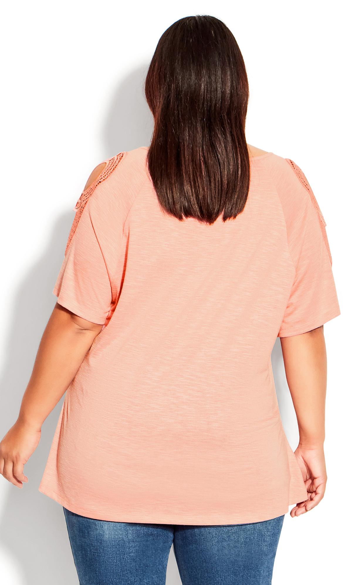 Evans Pink Crochet Detail Cold Shoulder T-Shirt 4
