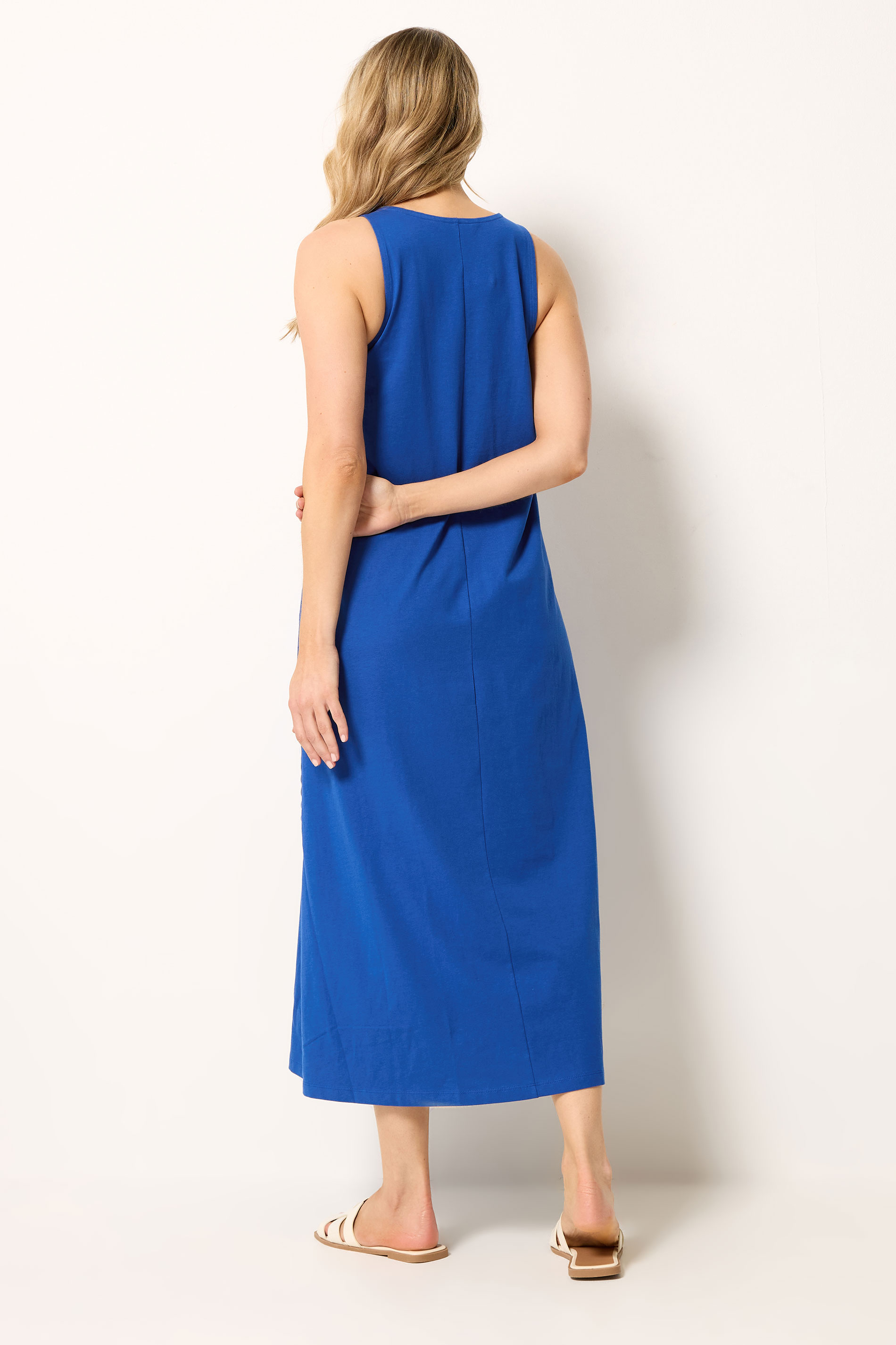 LTS Tall Women's Blue Swirl Trim Cotton Sleeveless Midi Dress | Long tall Sally 2
