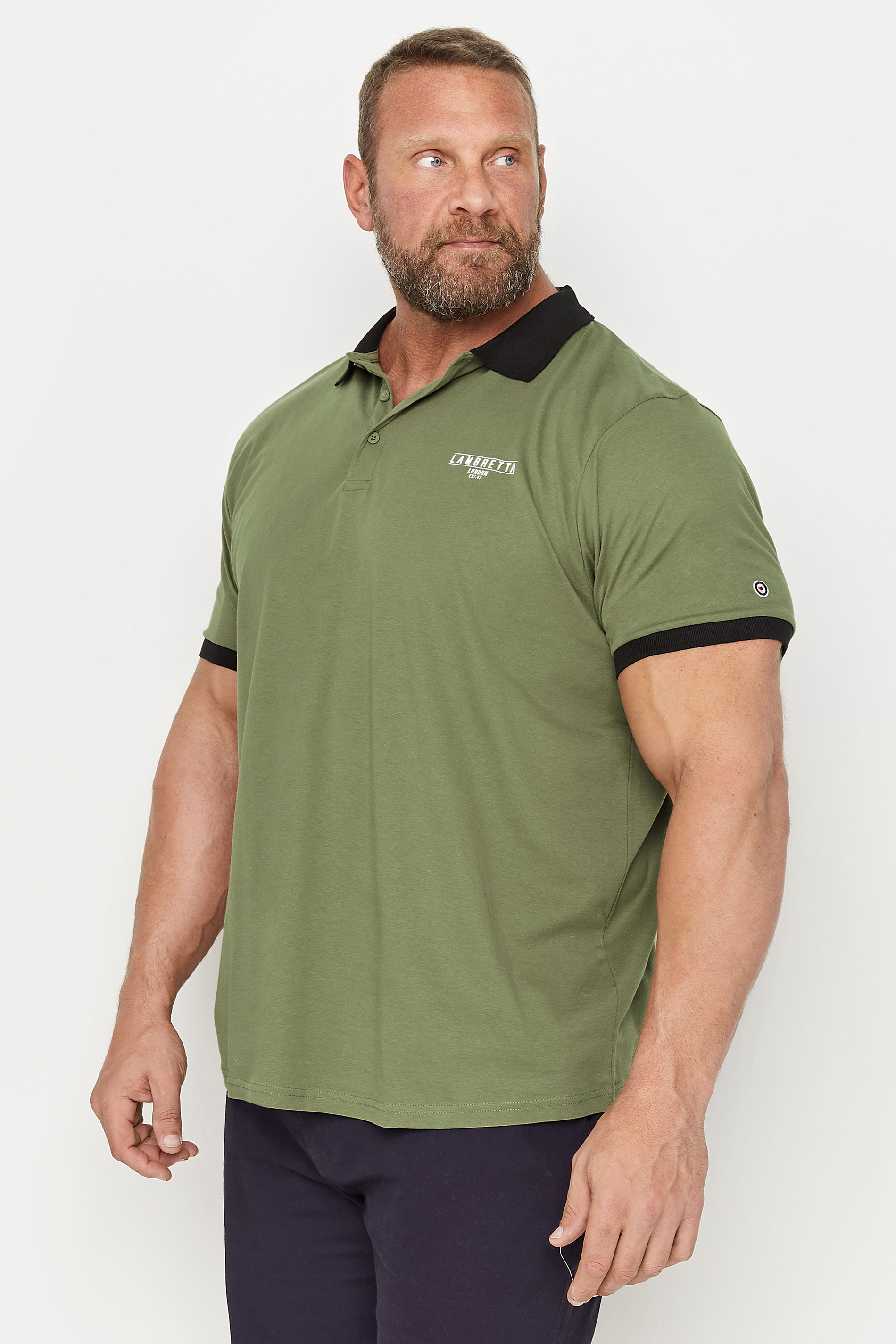 LAMBRETTA Big & Tall Khaki Green Polo Shirt | BadRhino 1