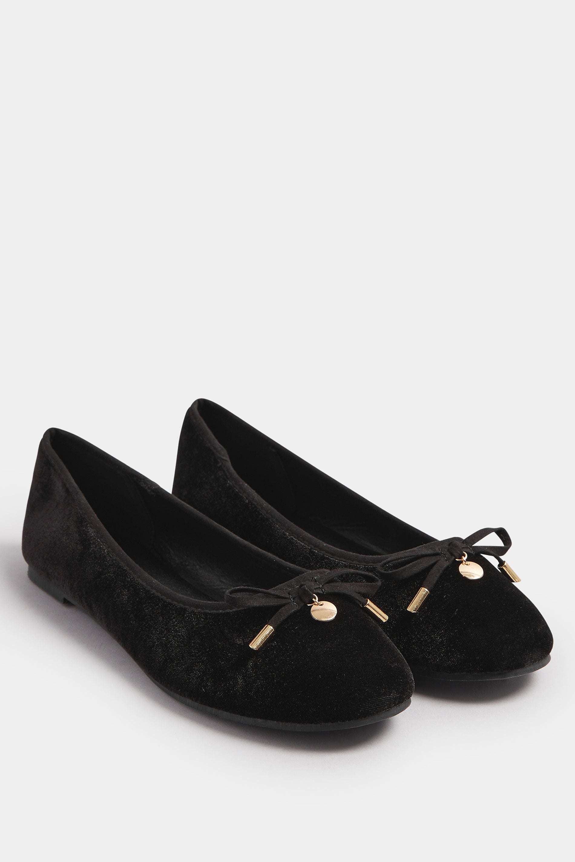 LTS Black Velvet Bow Ballerina Pumps In Standard Fit | Long Tall Sally 3
