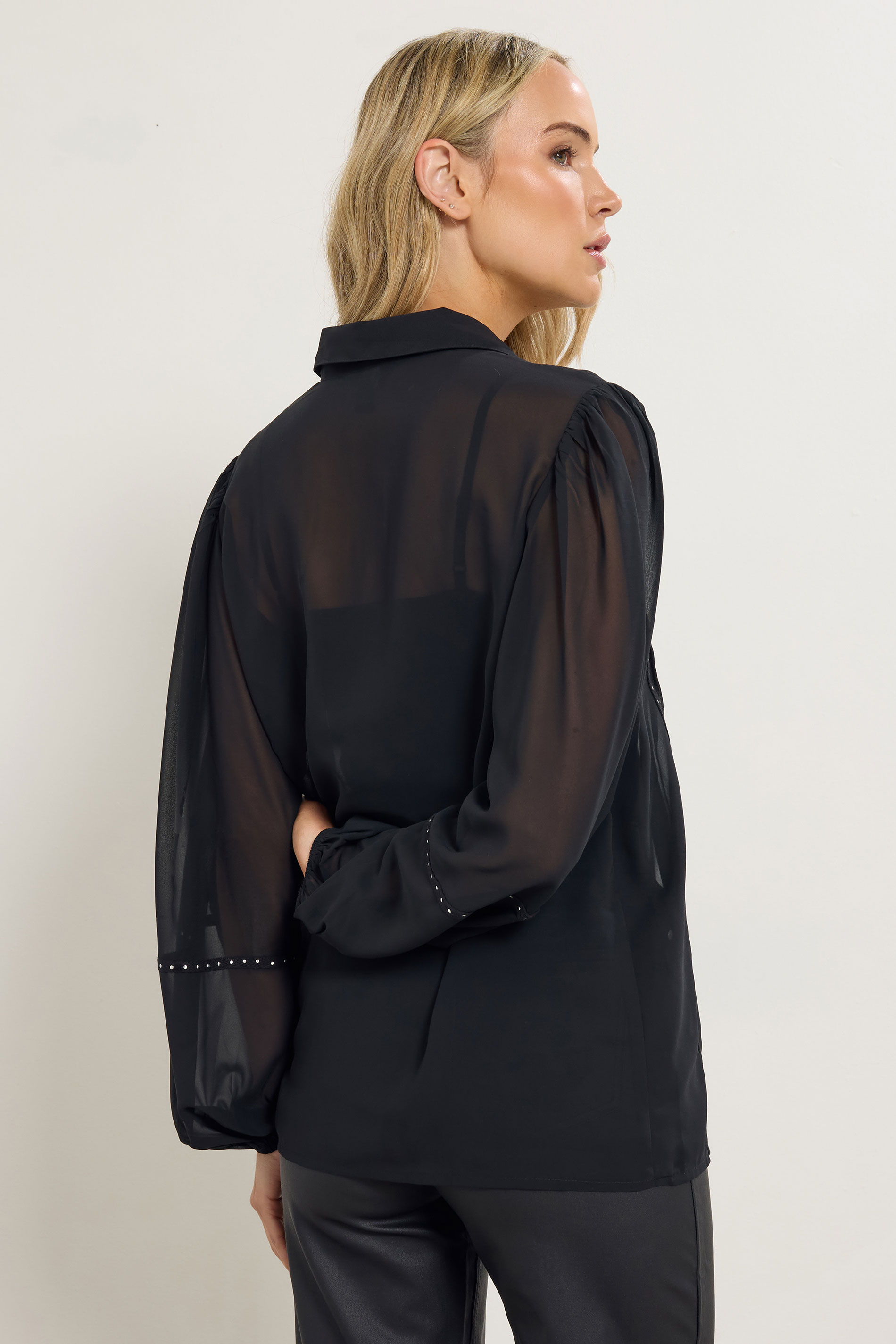 LTS Tall Black Stud Trim Pintuck Shirt | Long Tall Sally 2