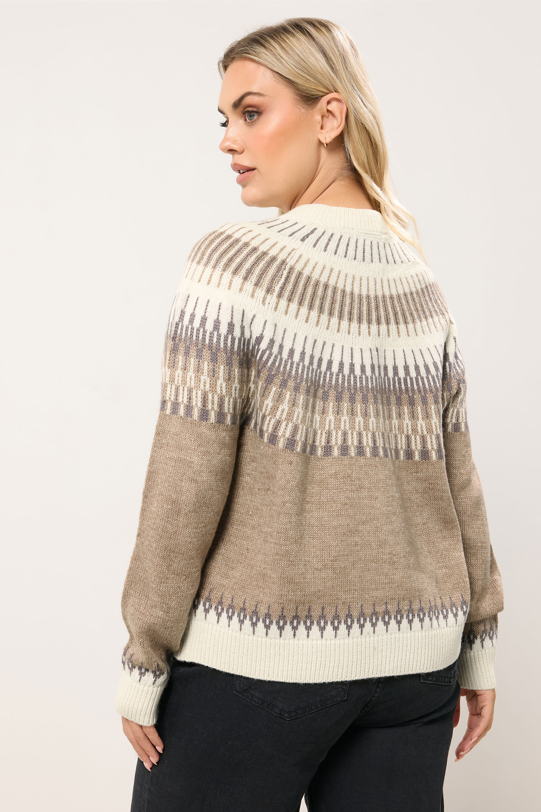 YOURS Plus Size Natural Brown Fairisle Knitted Cardigan | Yours Clothing 4