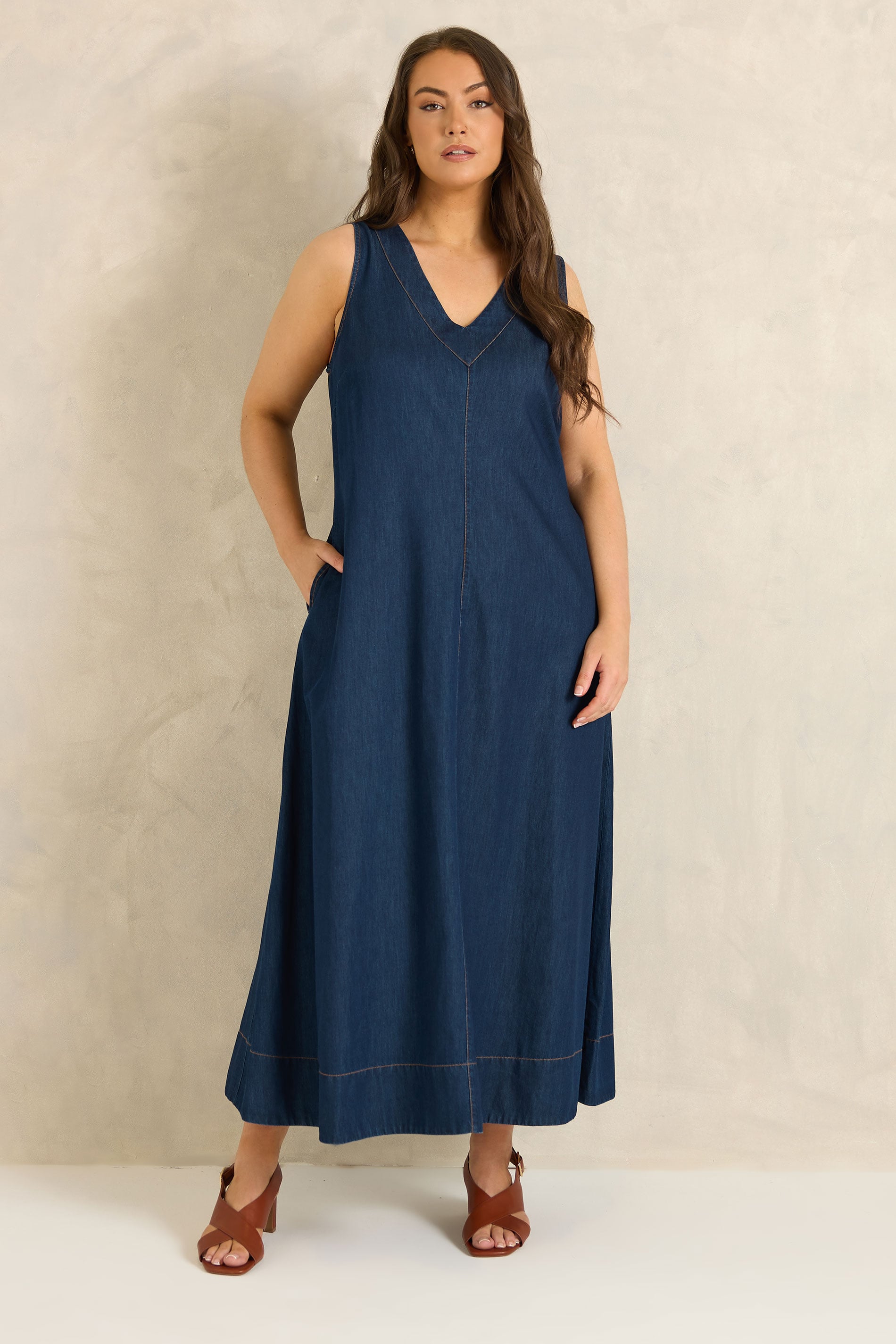 EVANS Plus Size Indigo Blue Sleeveless Cotton Denim Dress | Evans  2