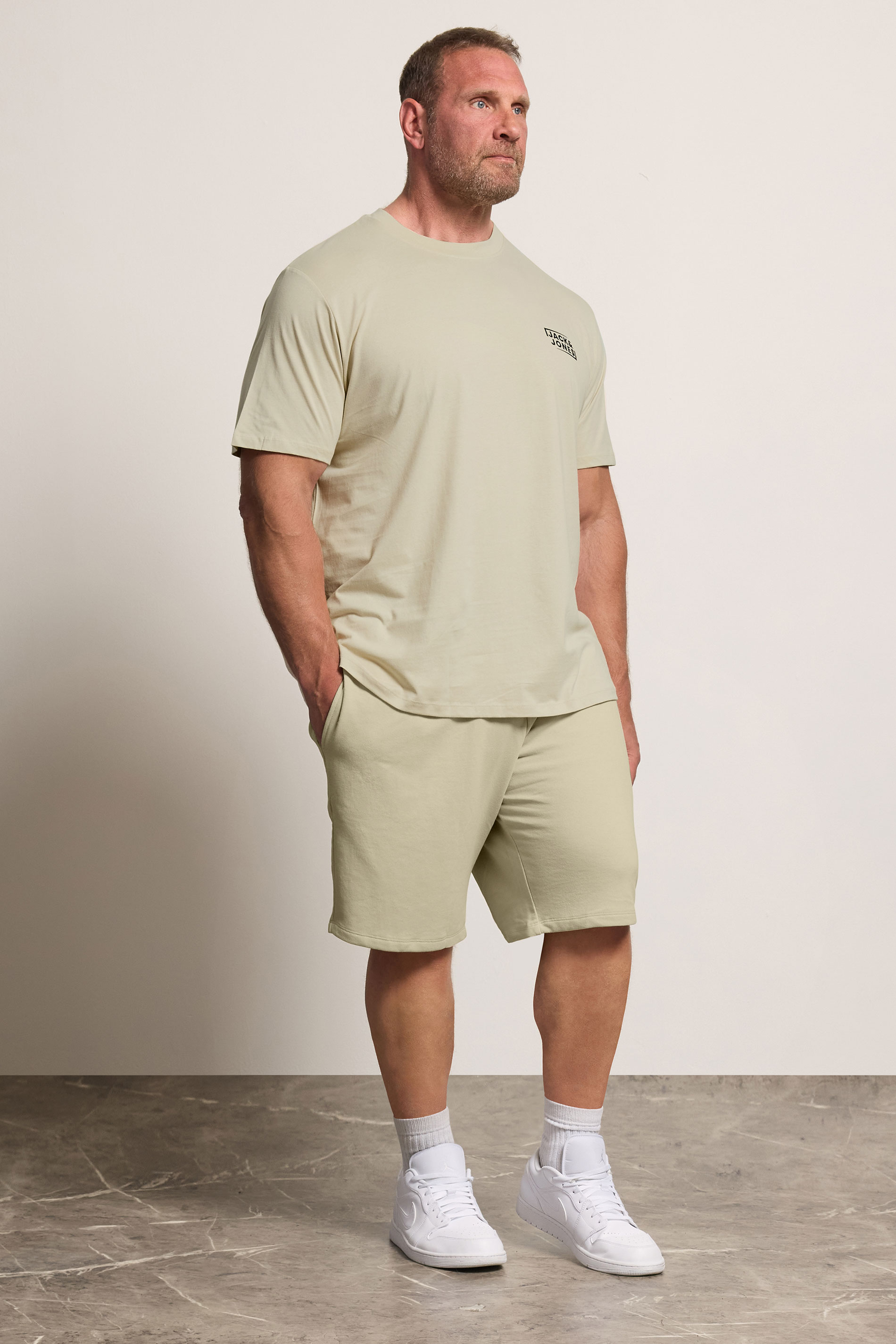 JACK & JONES Big & Tall Off-White T-Shirt & Shorts Set | BadRhino 1