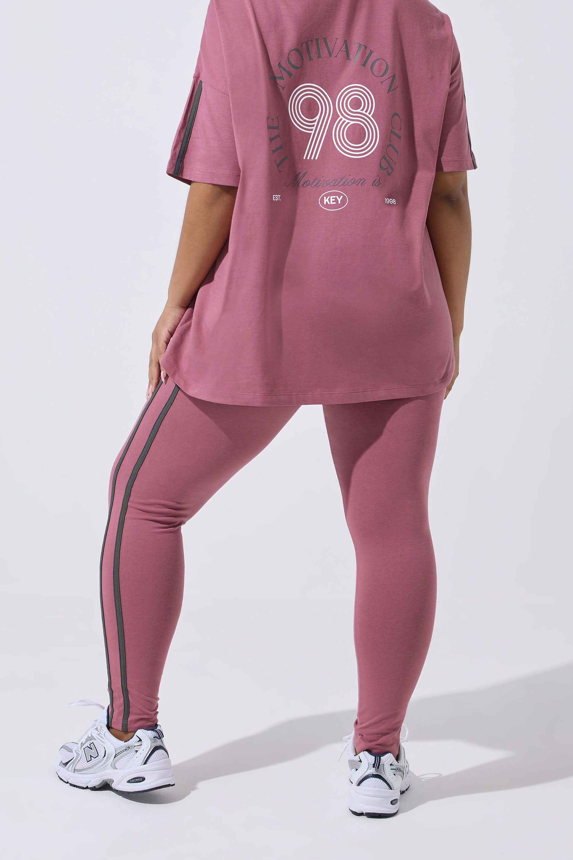 YOURS ACTIVE Plus Size Pink Side Stripe Leggings | Yours Clothing 4
