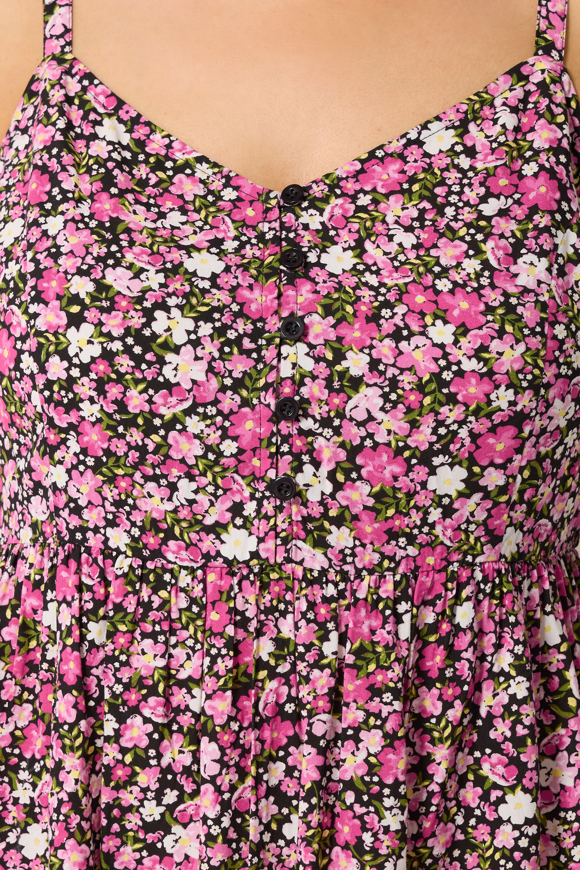 YOURS Plus Size Pink Ditsy Floral Strappy Midi Sundress | Yours Clothing 4
