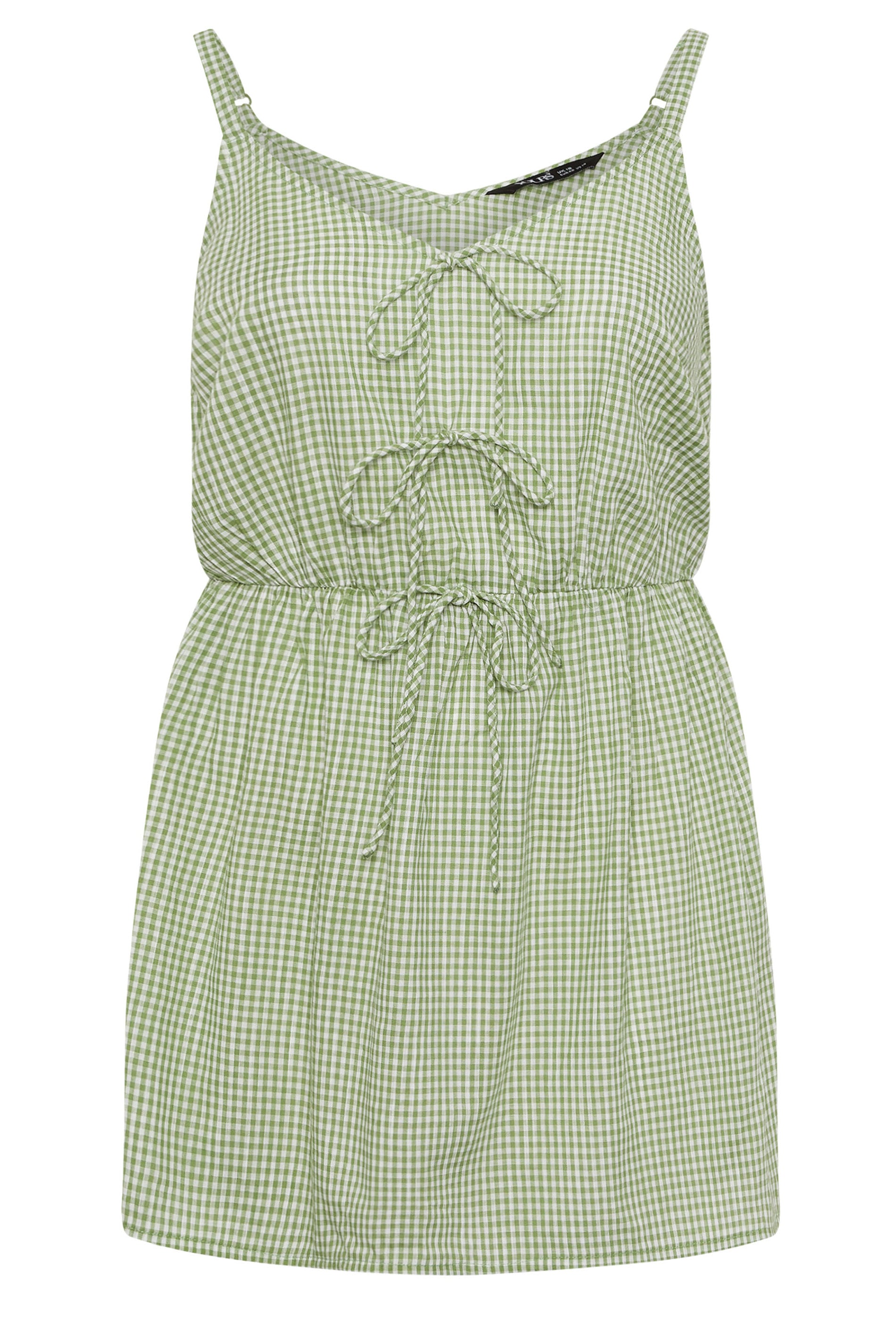 YOURS Plus Size Sage Green Gingham Tie Front Cami Top | Yours Clothing 6