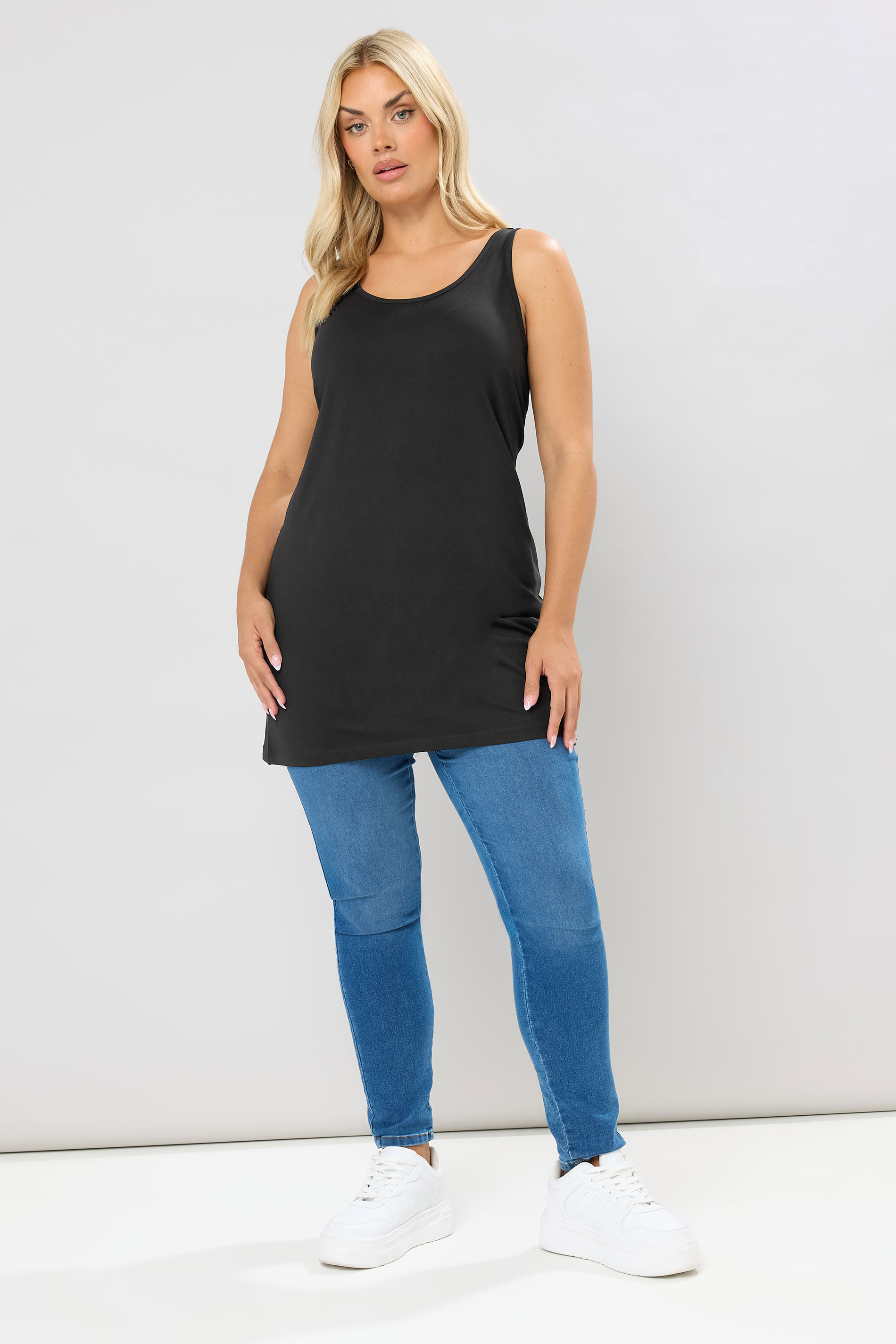 YOURS 2 PACK Plus Size Black & White Longline Vest Tops | Yours Clothing 5