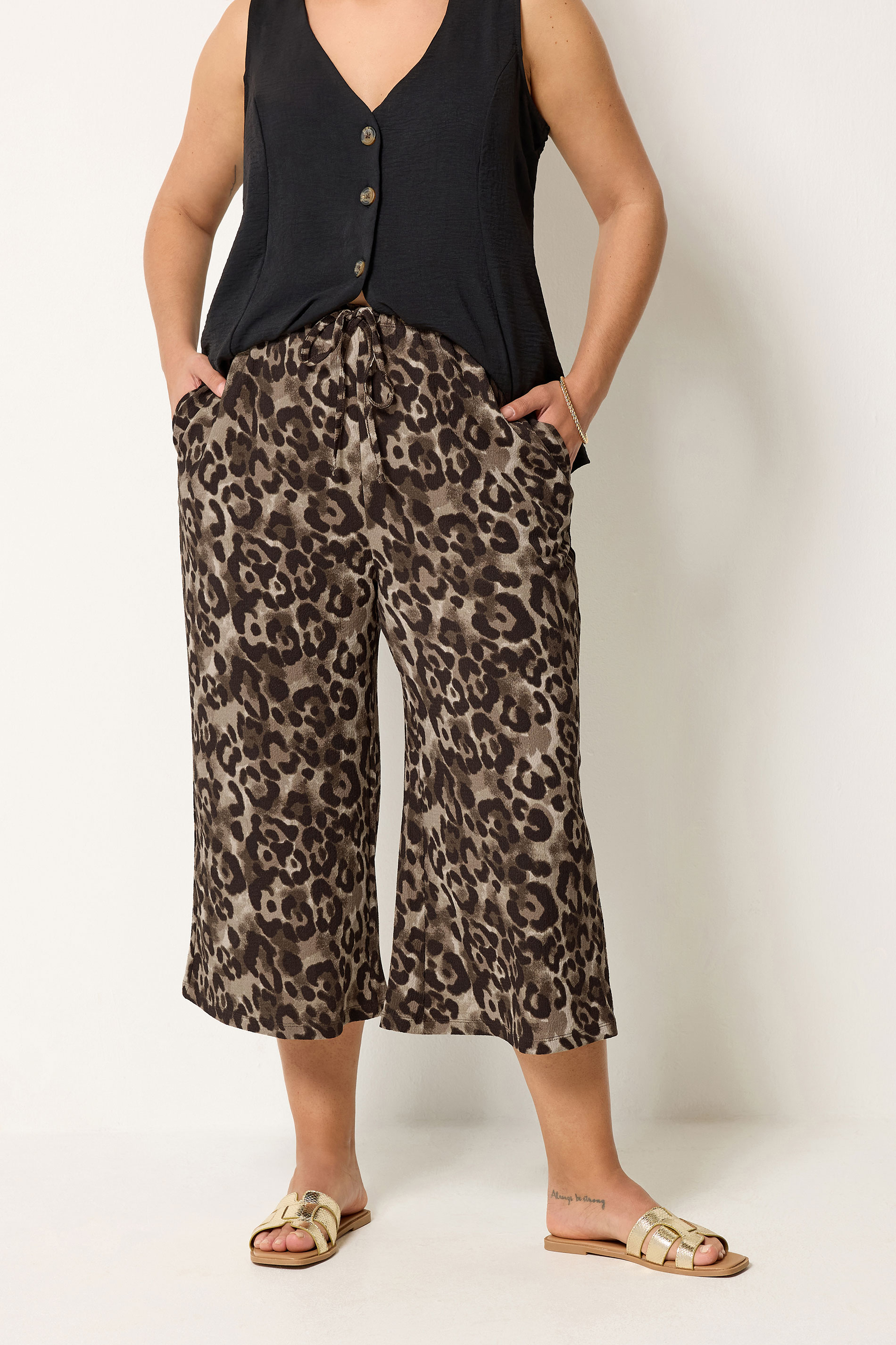 YOURSET Plus Size 2 PACK Black Leopard Textured Culottes | Yours Clothing 2