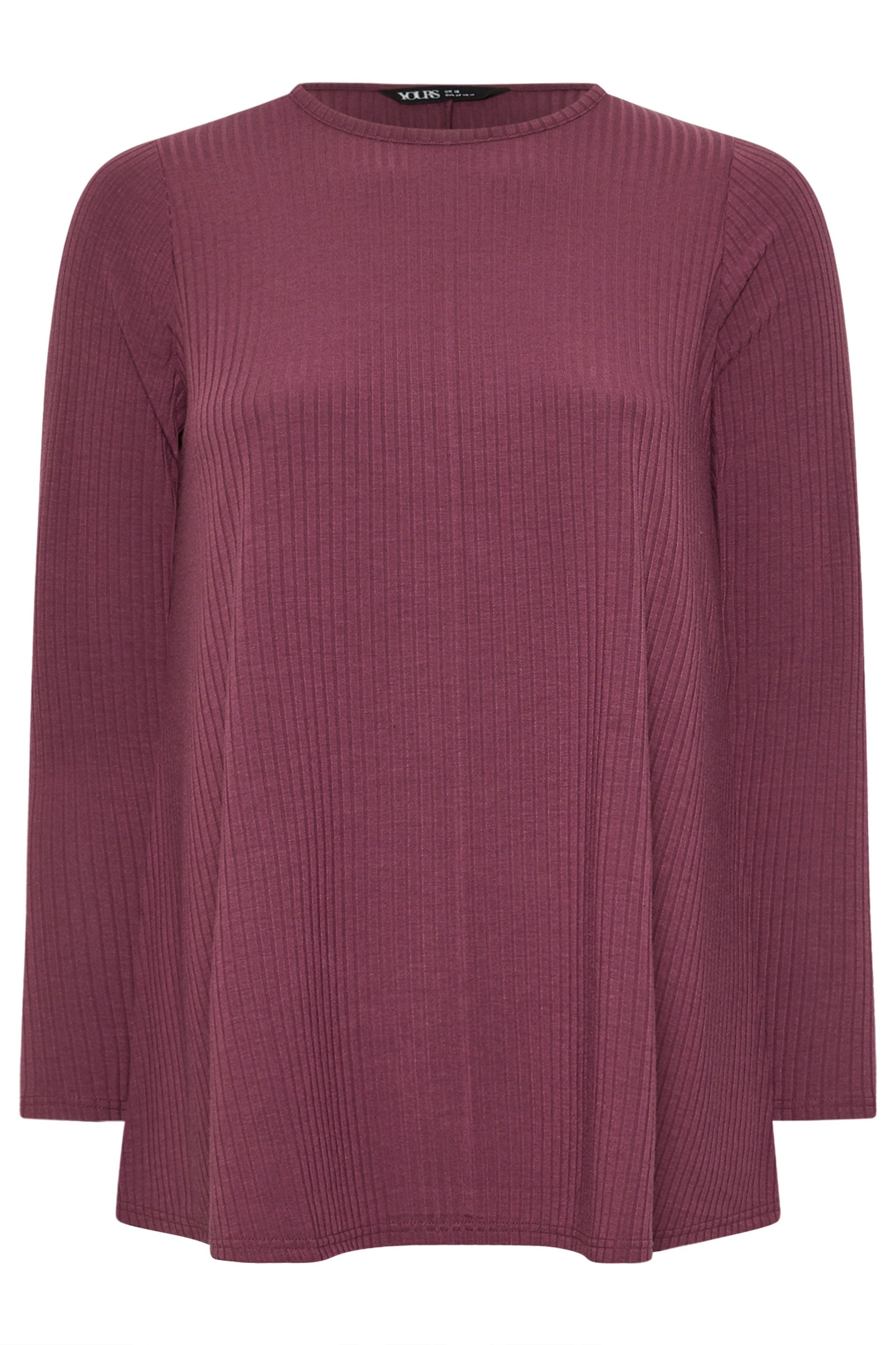 YOURS Plus Size Purple Long Sleeve Ribbed Swing Top | Yours Clothing 5