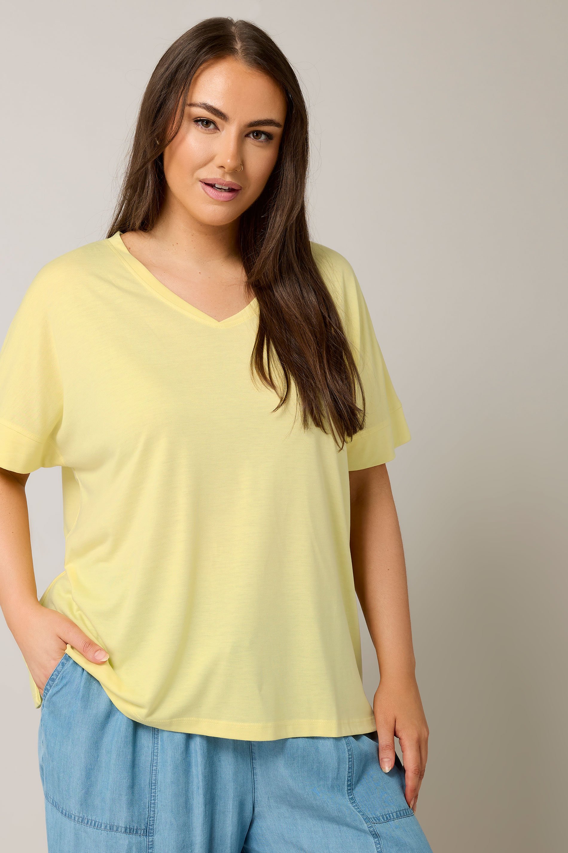 EVANS Plus Size Yellow Short Sleeve Modal Rich T-Shirt | Evans 2
