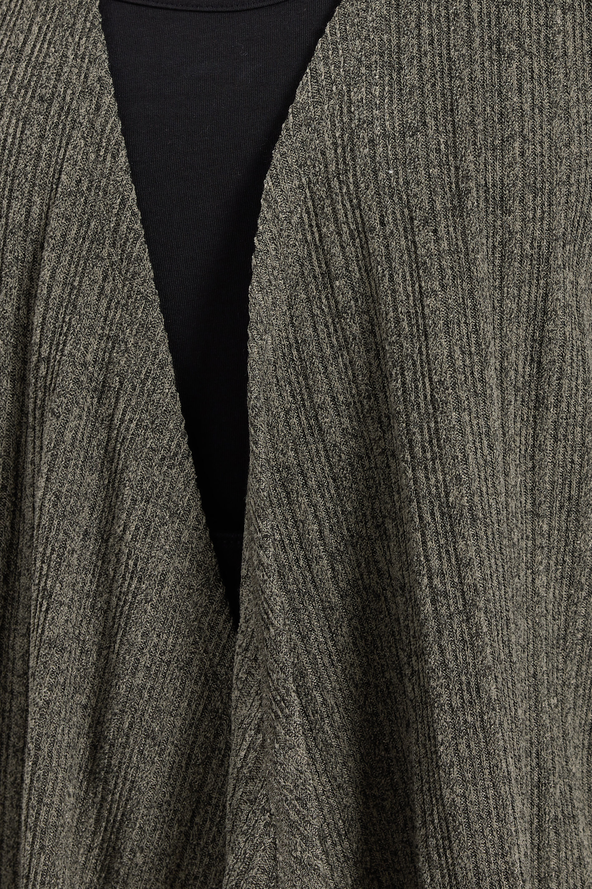 YOURS Plus Size Khaki Green Ribbed Midaxi Waterfall Cardigan | Yours Clothing 4