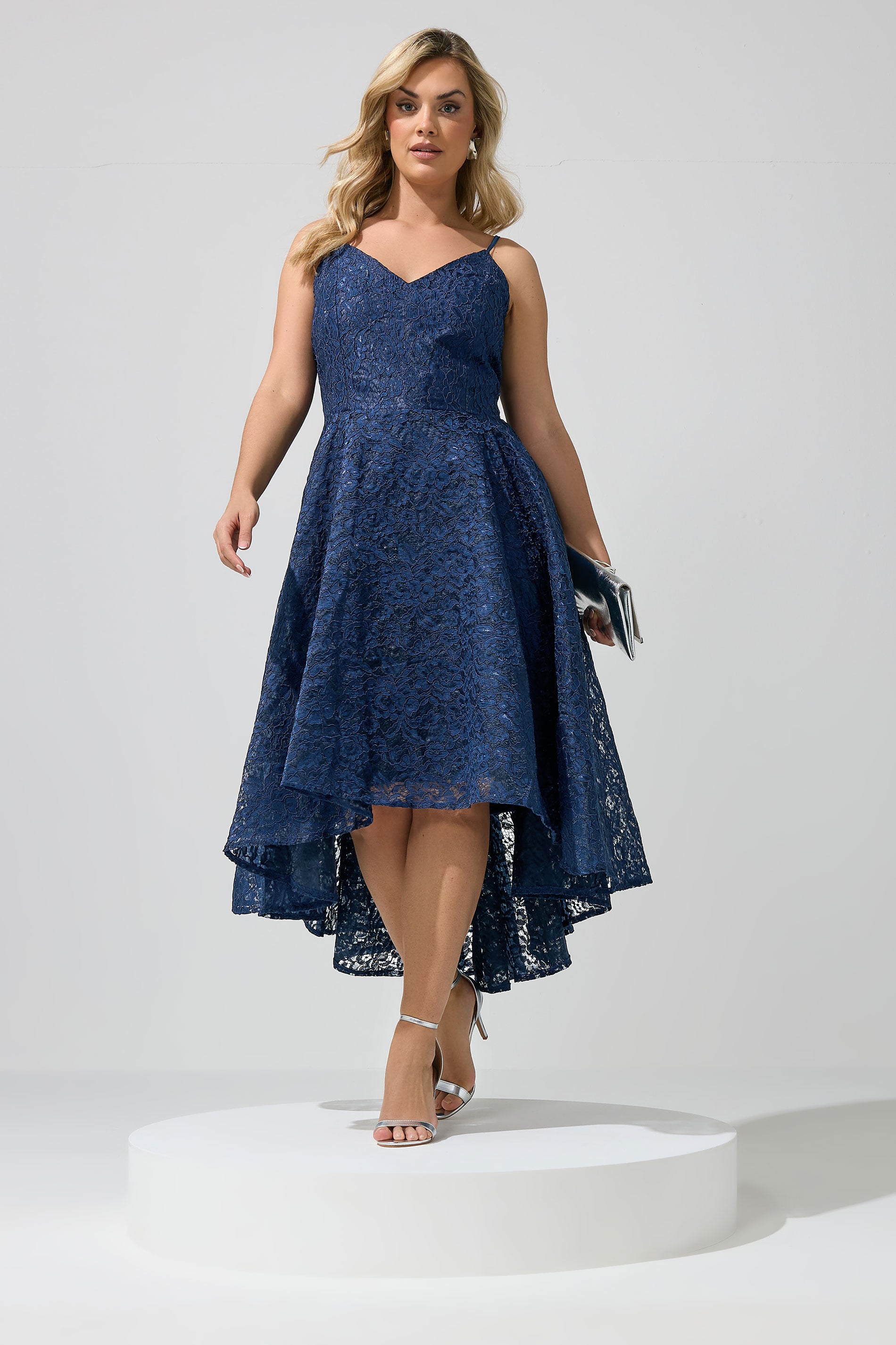 YOURS LONDON Plus Size Navy Blue Lace Midi Dress | Yours Clothing 1