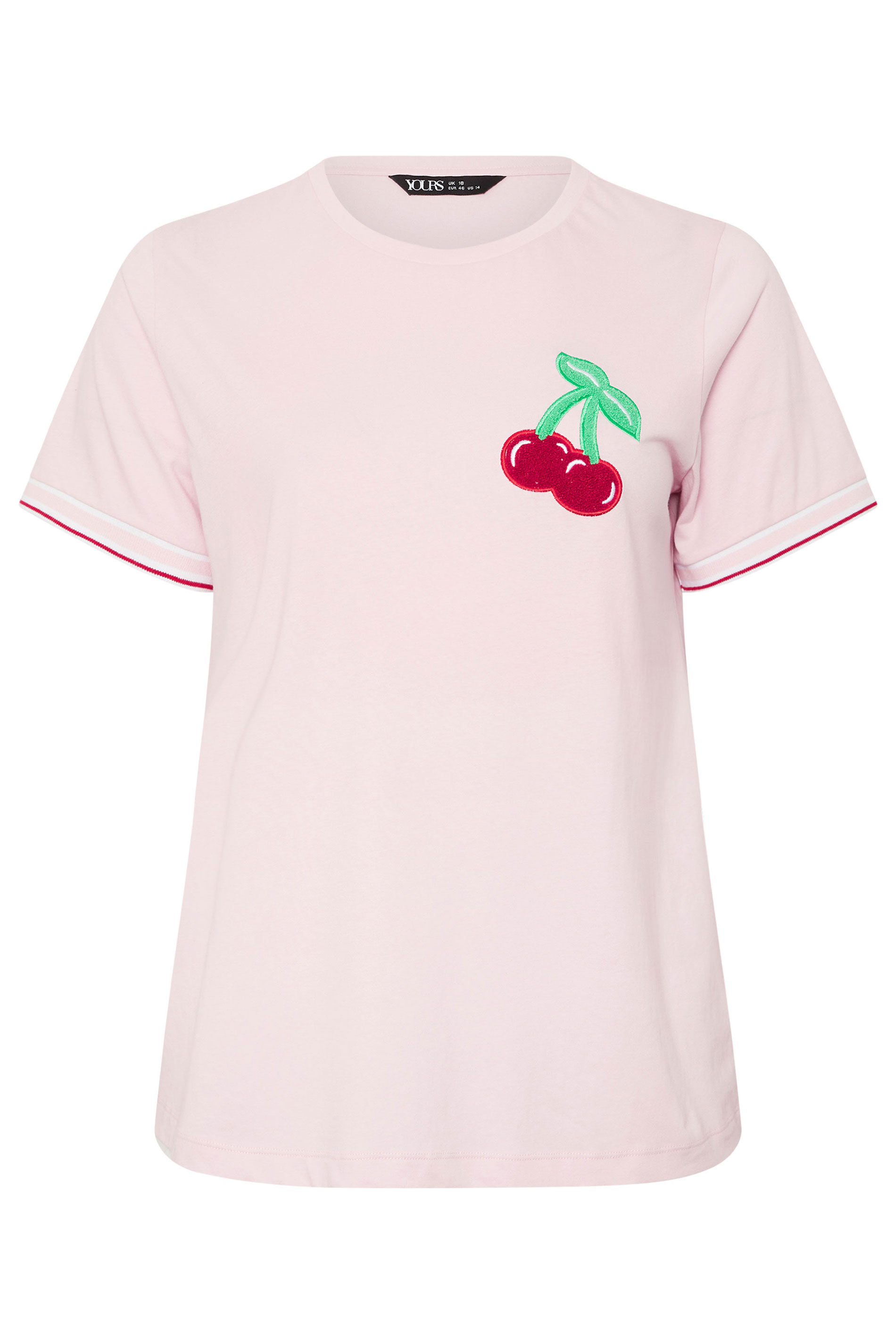 YOURS Plus Size Pink Cherry Varsity Trim T-Shirt | Yours Clothing 5