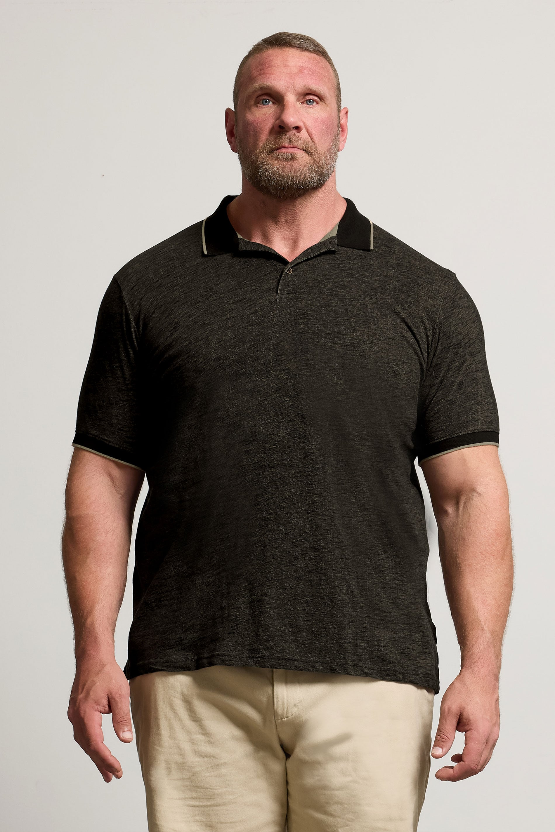 BadRhino Big & Tall Black Textured Tipped Polo Shirt | BadRhino 3