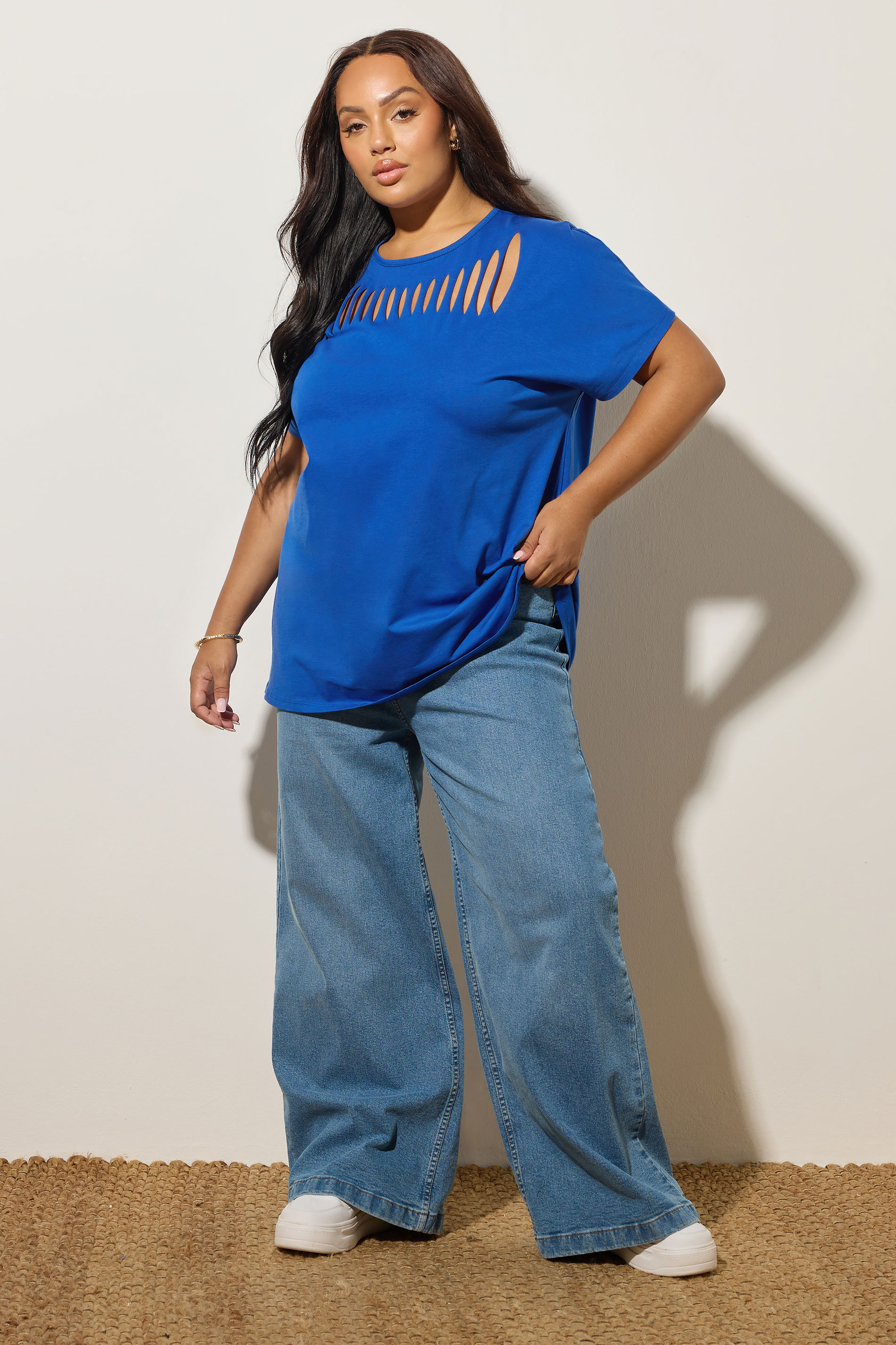 YOURS Plus Size Cobalt Blue Slash Detail Top | Yours Clothing 2